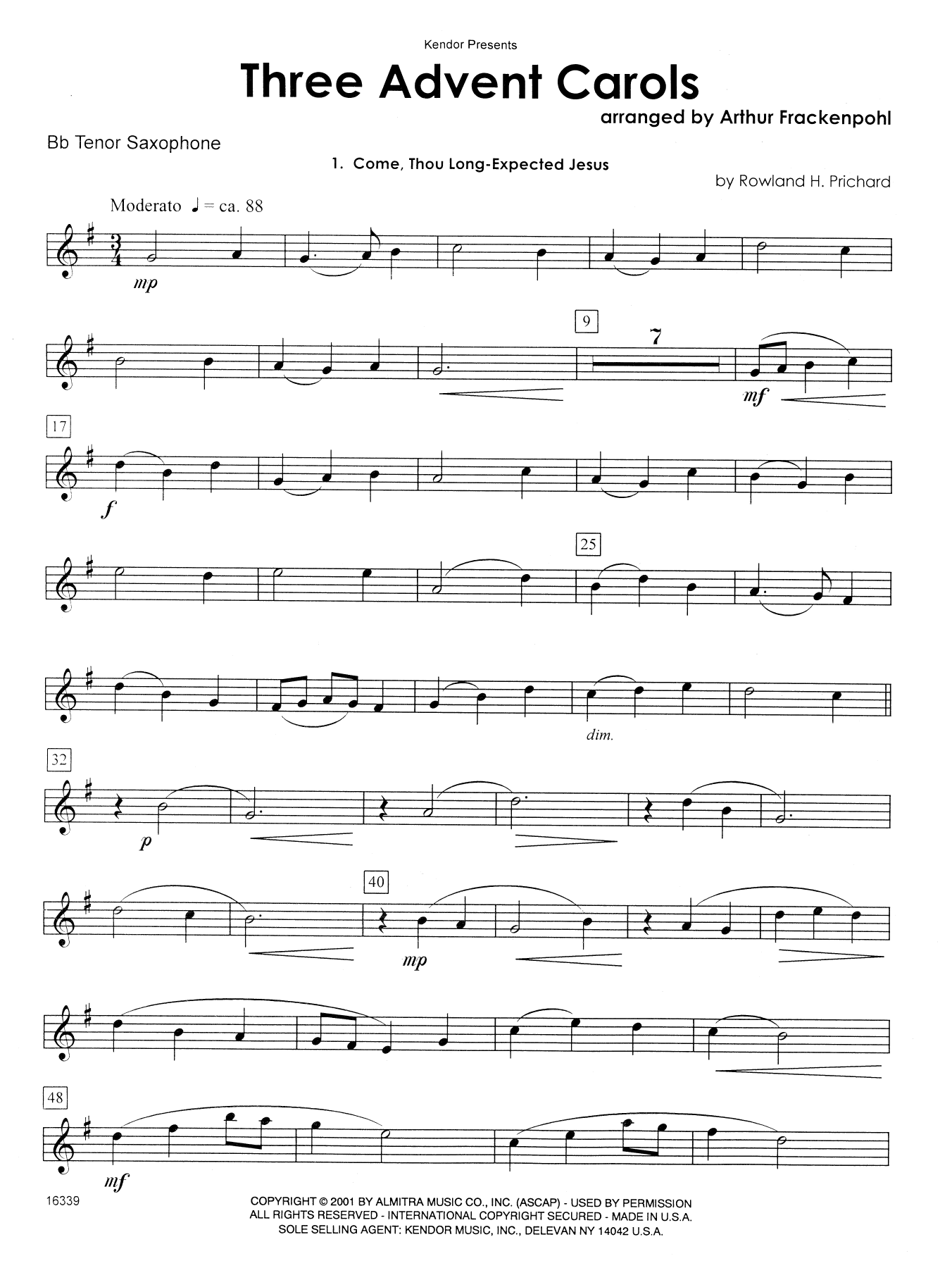 Three Advent Carols - Bb Tenor Saxophone (Woodwind Ensemble) von Arthur Frackenpohl