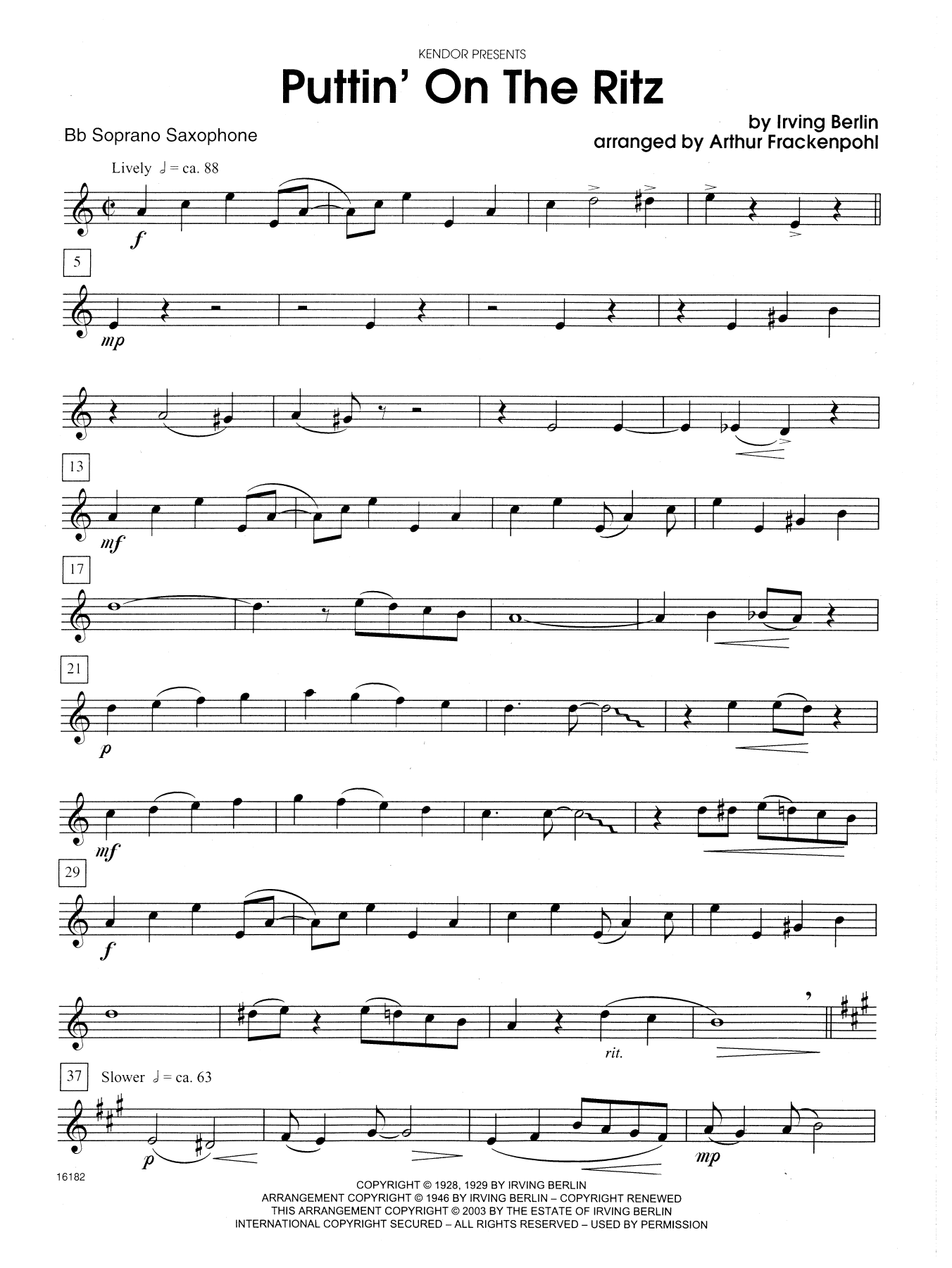 Puttin' on the Ritz - Bb Soprano Sax (Woodwind Ensemble) von Arthur Frackenpohl