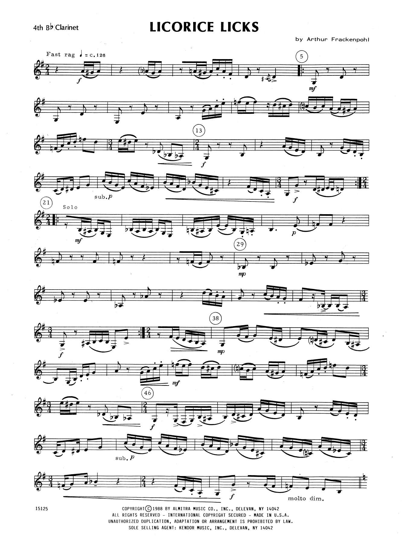 Licorice Licks - 4th Bb Clarinet (Woodwind Ensemble) von Arthur Frackenpohl