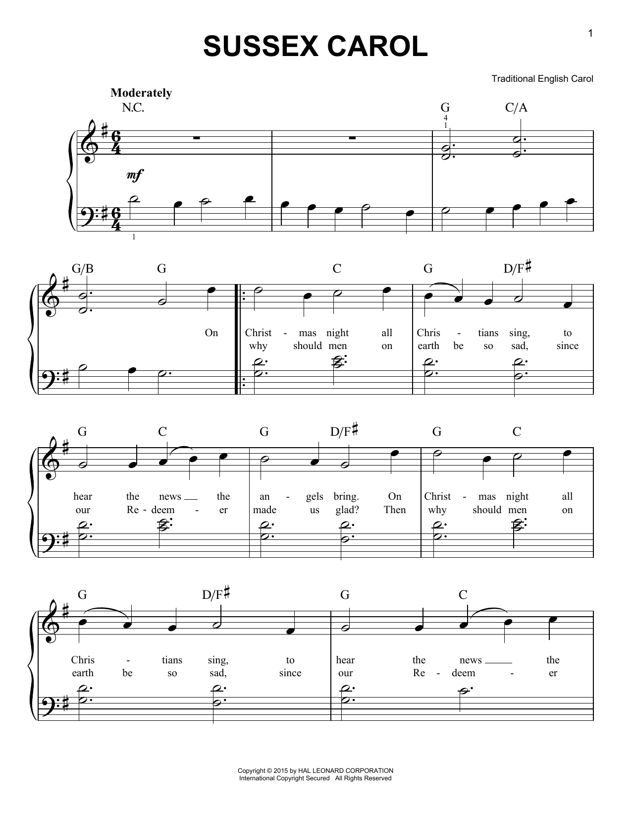 Sussex Carol (Easy Piano) von Christmas Carol