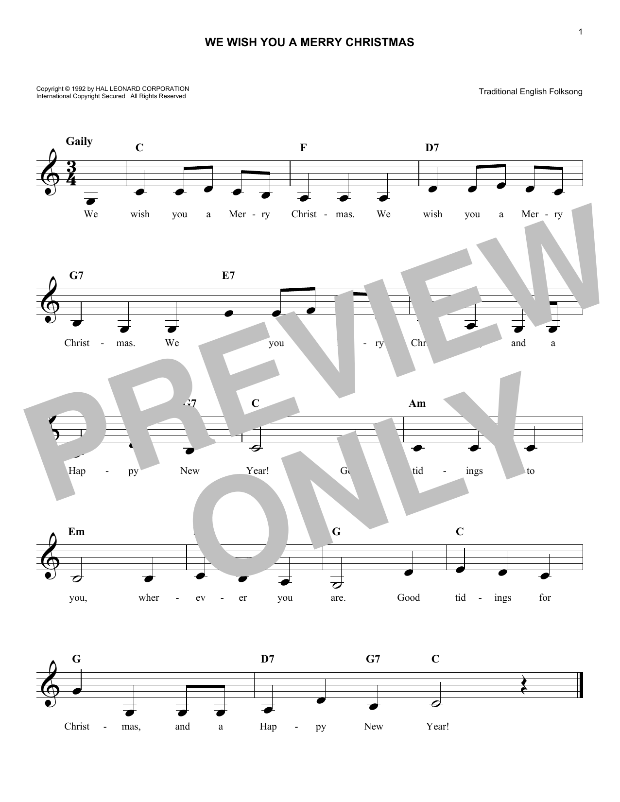 We Wish You A Merry Christmas (Lead Sheet / Fake Book) von Traditional English Folksong