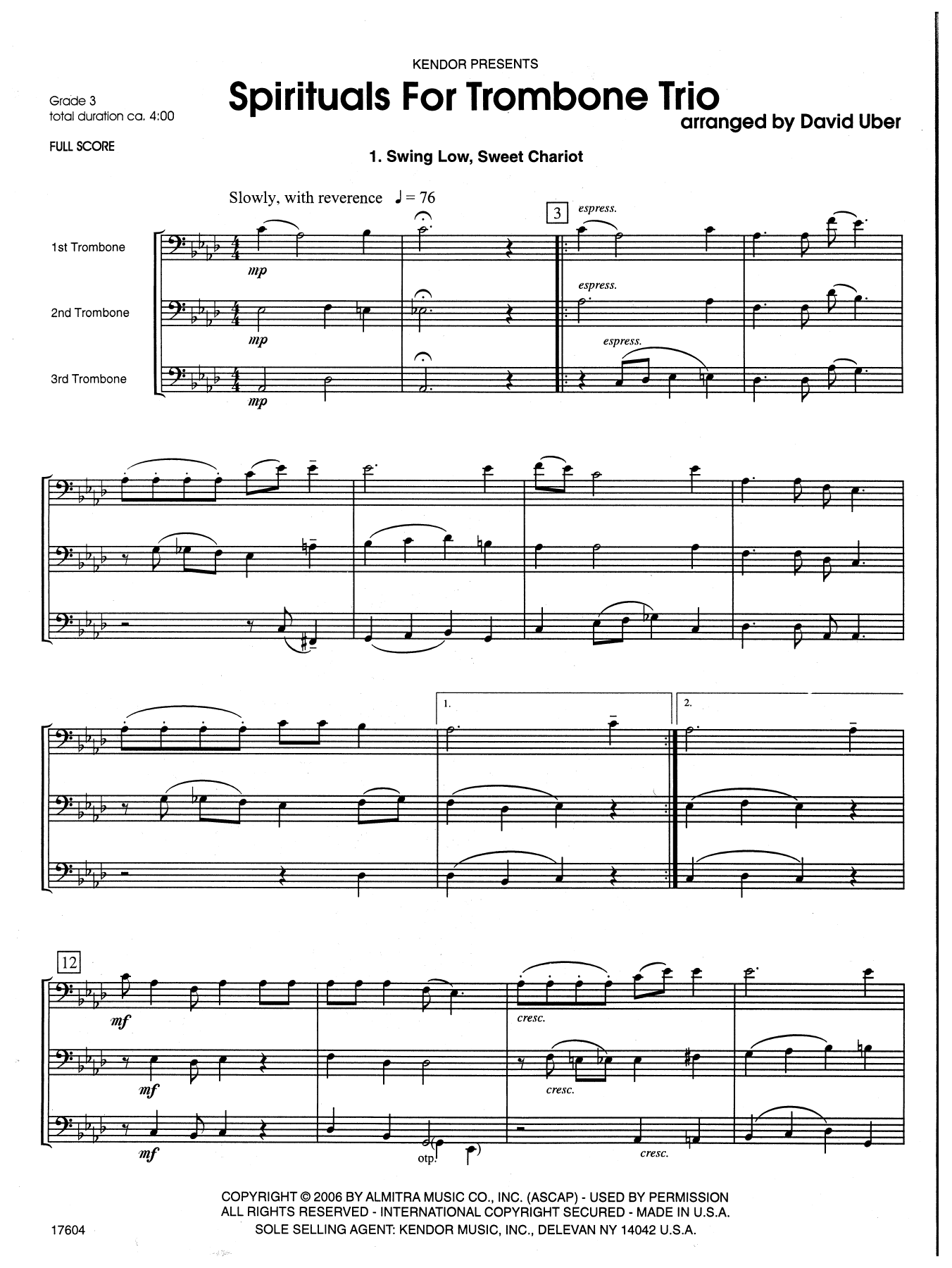 Spirituals For Trombone Trio - Full Score (Brass Ensemble) von David Uber