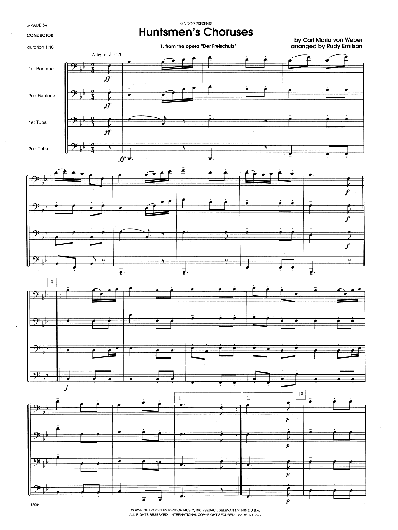 Huntsmen's Choruses - Full Score (Brass Ensemble) von Rudy Emilson