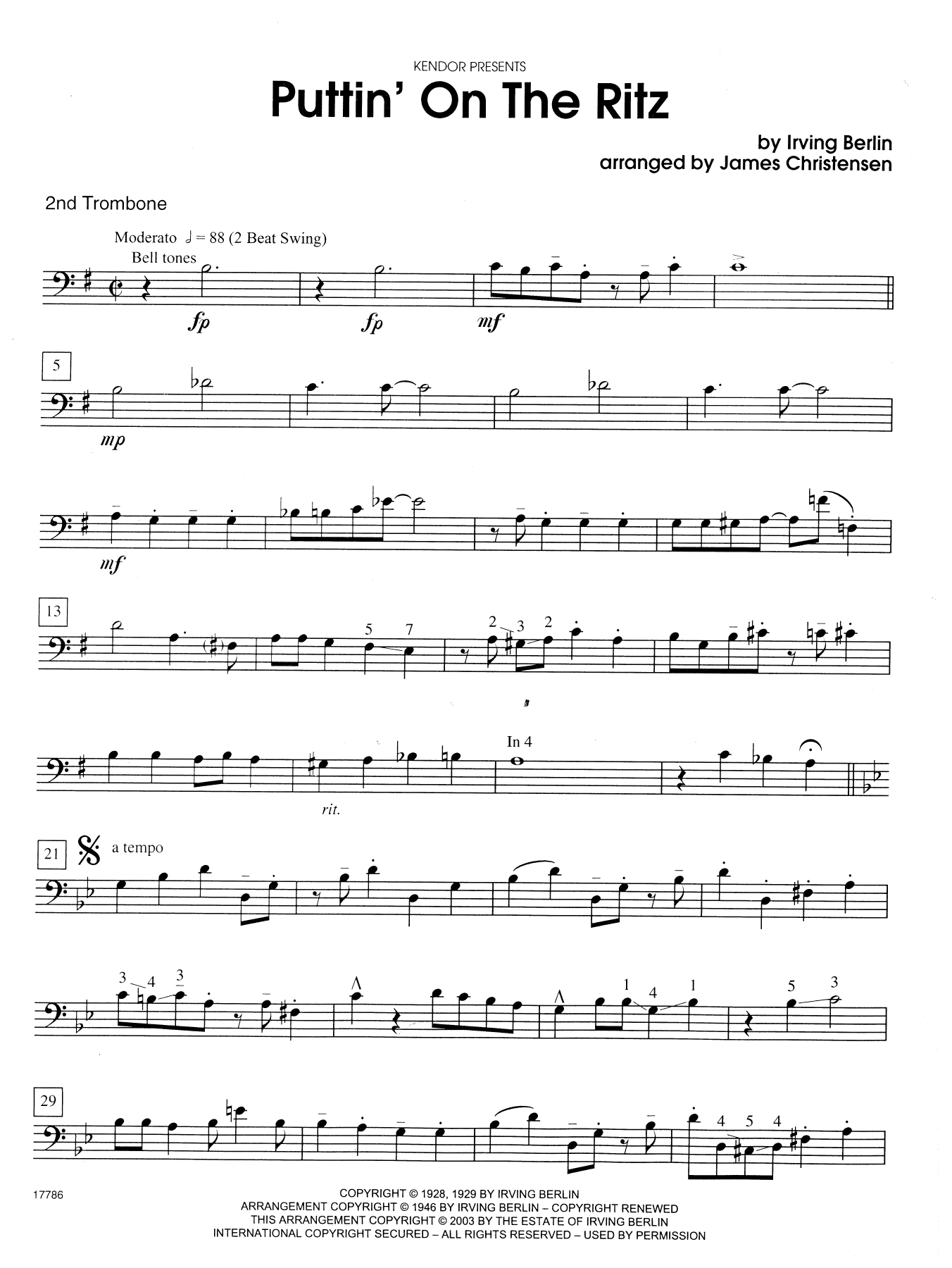 Puttin' on the Ritz - 2nd Trombone (Brass Ensemble) von James Christensen