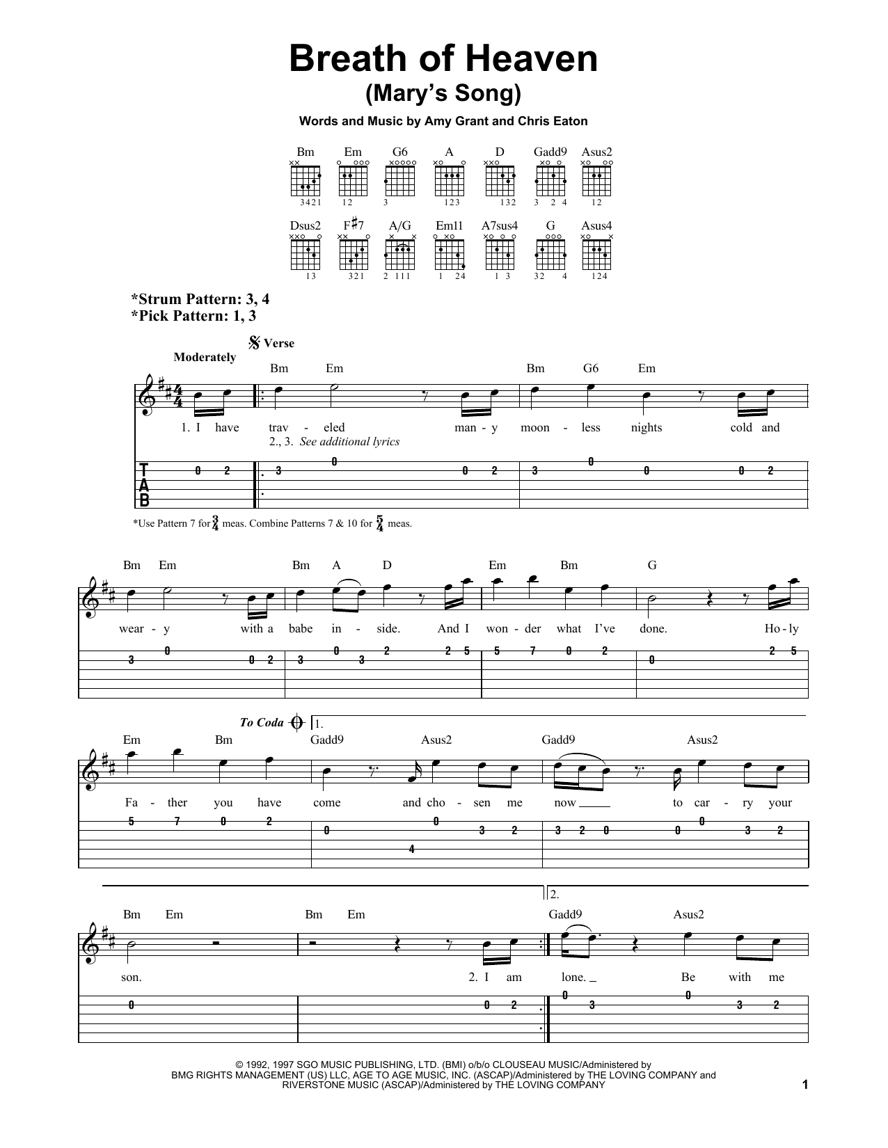 Breath Of Heaven (Mary's Song) (Easy Guitar Tab) von Amy Grant
