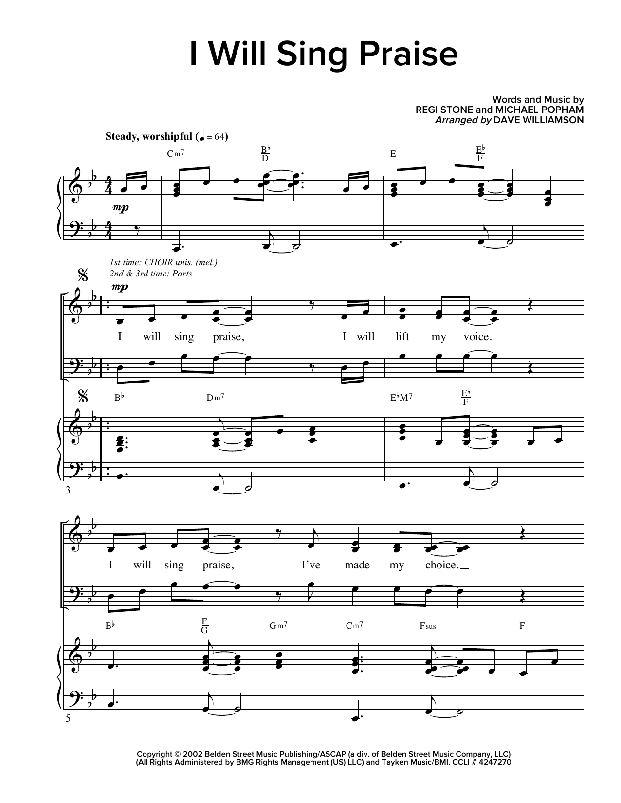 I Will Sing Praise (SATB Choir) von Regi Stone
