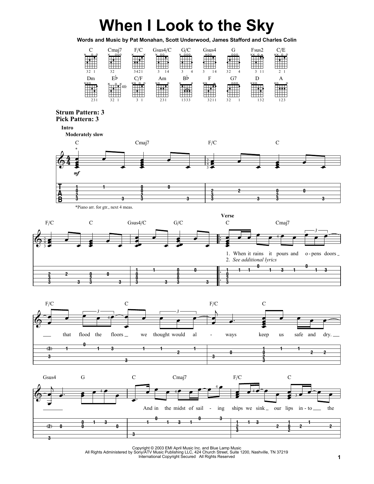 When I Look To The Sky (Easy Guitar Tab) von Train
