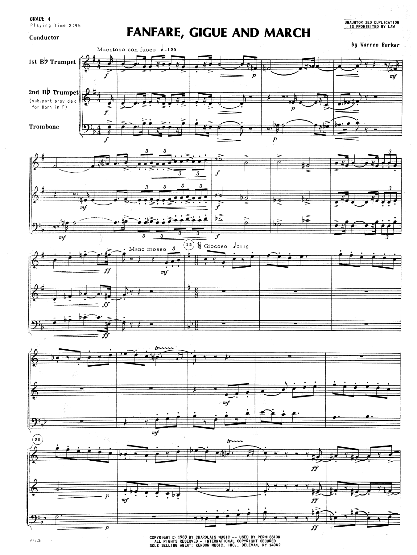 Fanfare, Gigue And March - Full Score (Brass Ensemble) von Barker