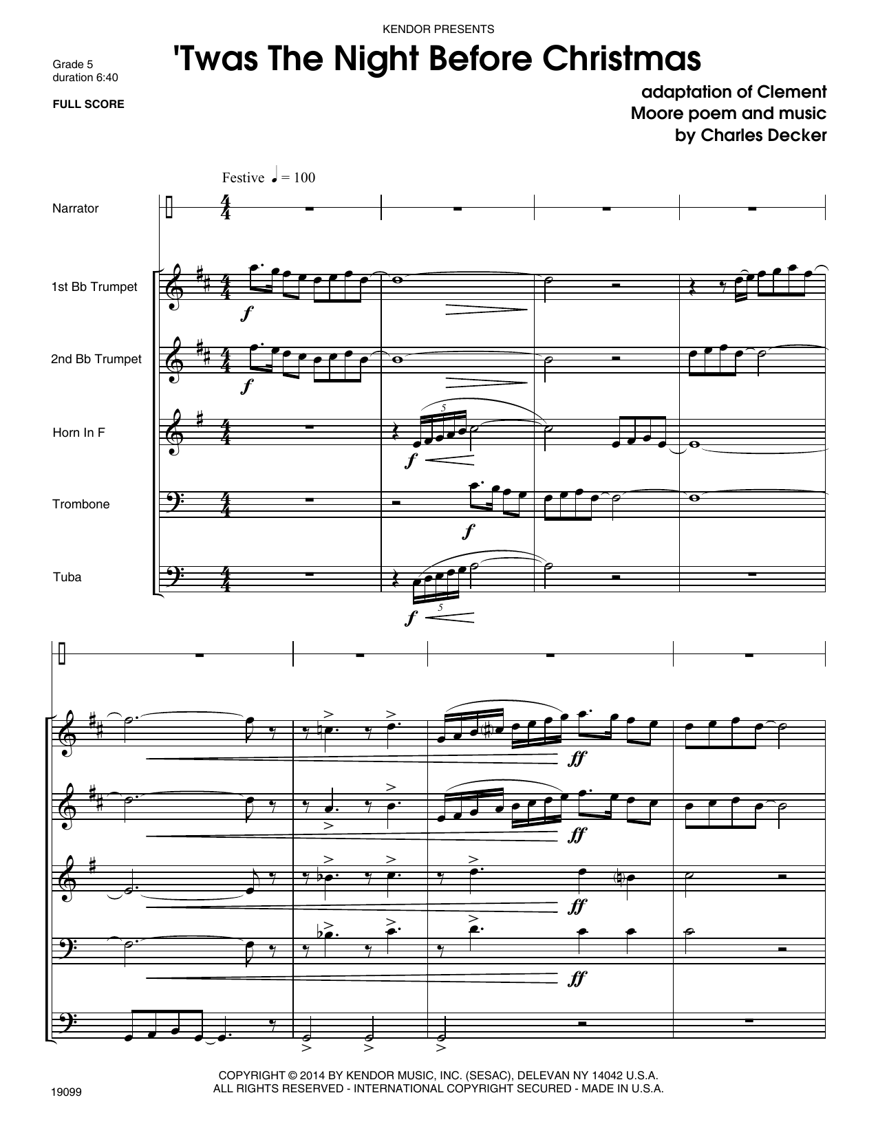 Twas The Night Before Christmas - Full Score (Brass Ensemble) von Charles Decker