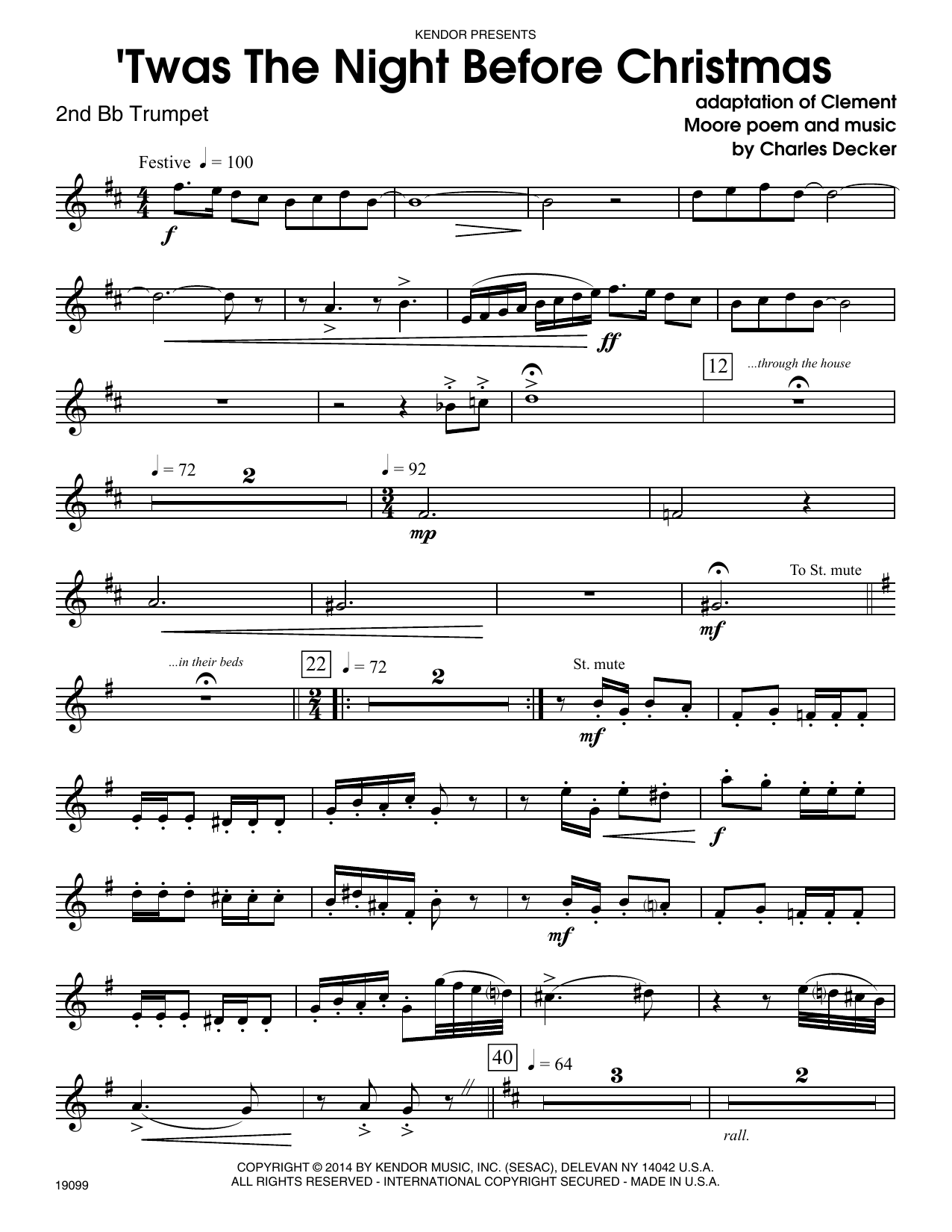 Twas The Night Before Christmas - 2nd Bb Trumpet (Brass Ensemble) von Charles Decker
