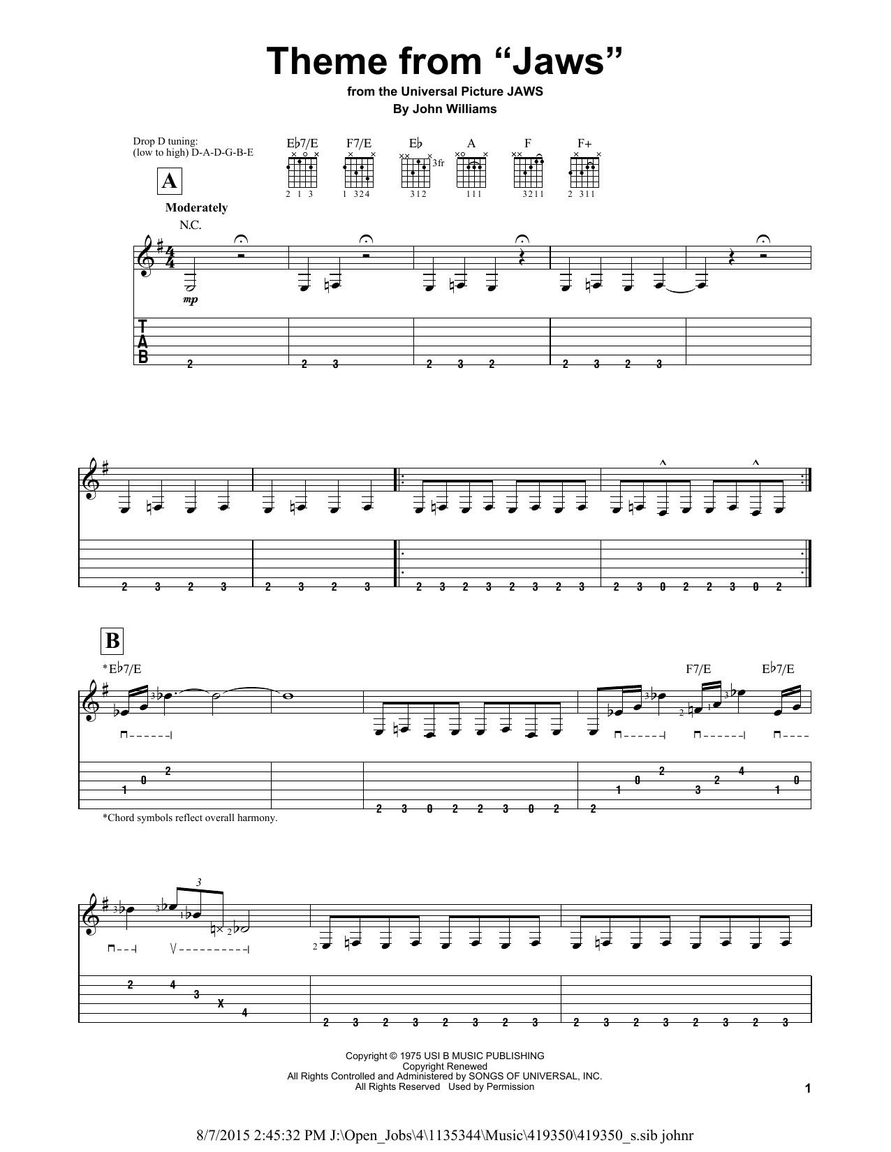Theme from Jaws (Easy Guitar Tab) von John Williams