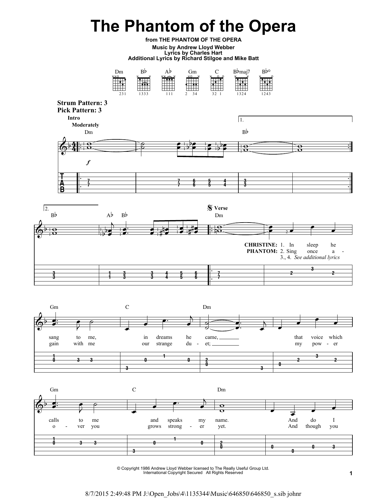 The Phantom Of The Opera (Easy Guitar Tab) von Andrew Lloyd Webber