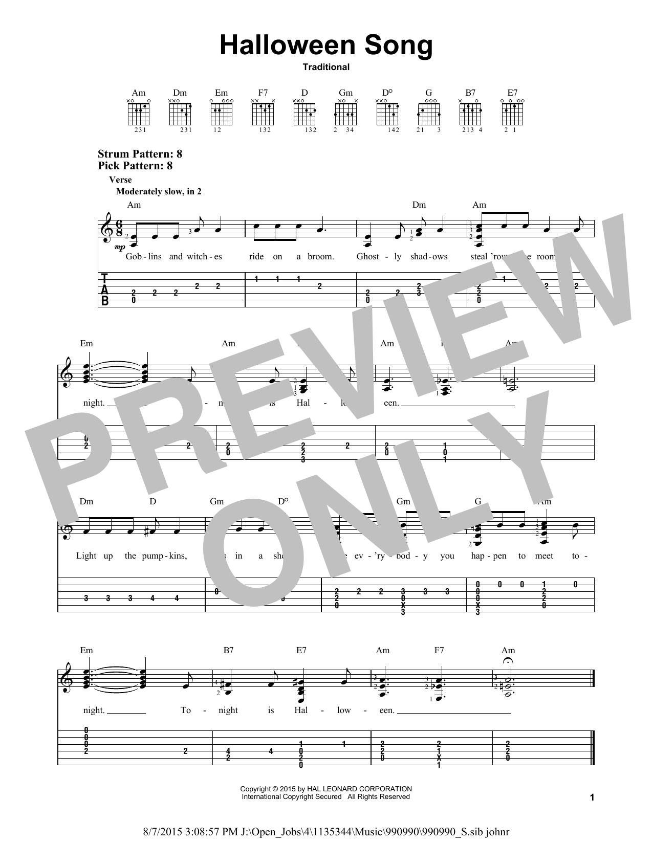 Halloween Song (Easy Guitar Tab) von Traditional