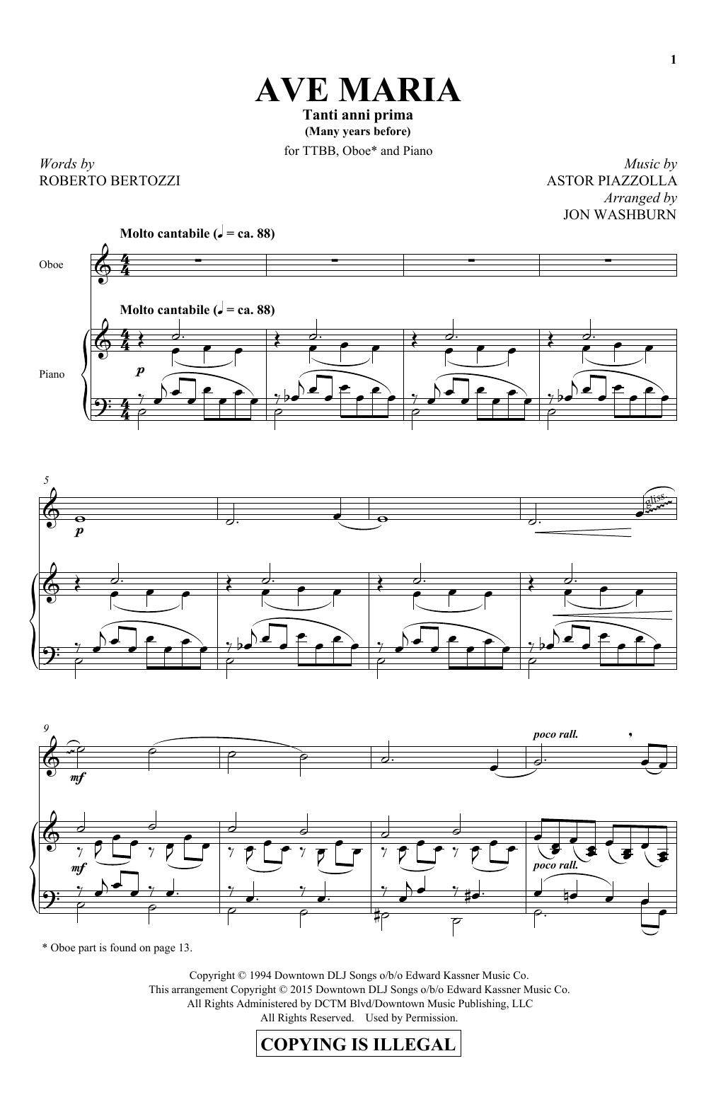Ave Maria (TTBB Choir) von Astor Piazzolla