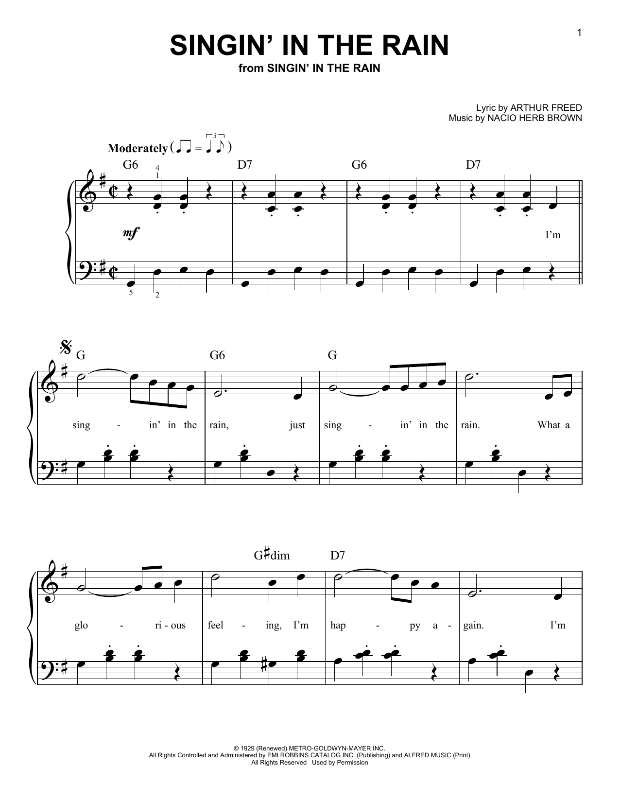 Singin' In The Rain (Very Easy Piano) von Arthur Freed