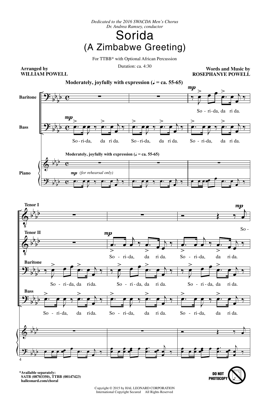 Sorida (TTBB Choir) von William Powell