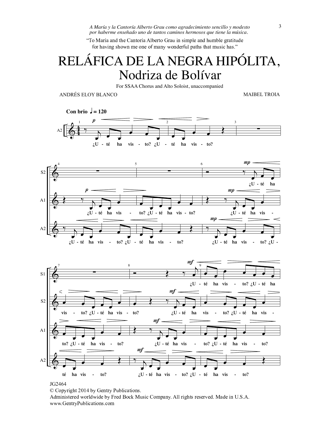 Relafica De La Negra Hipolita (SSAA Choir) von Andres Eloy Blanco