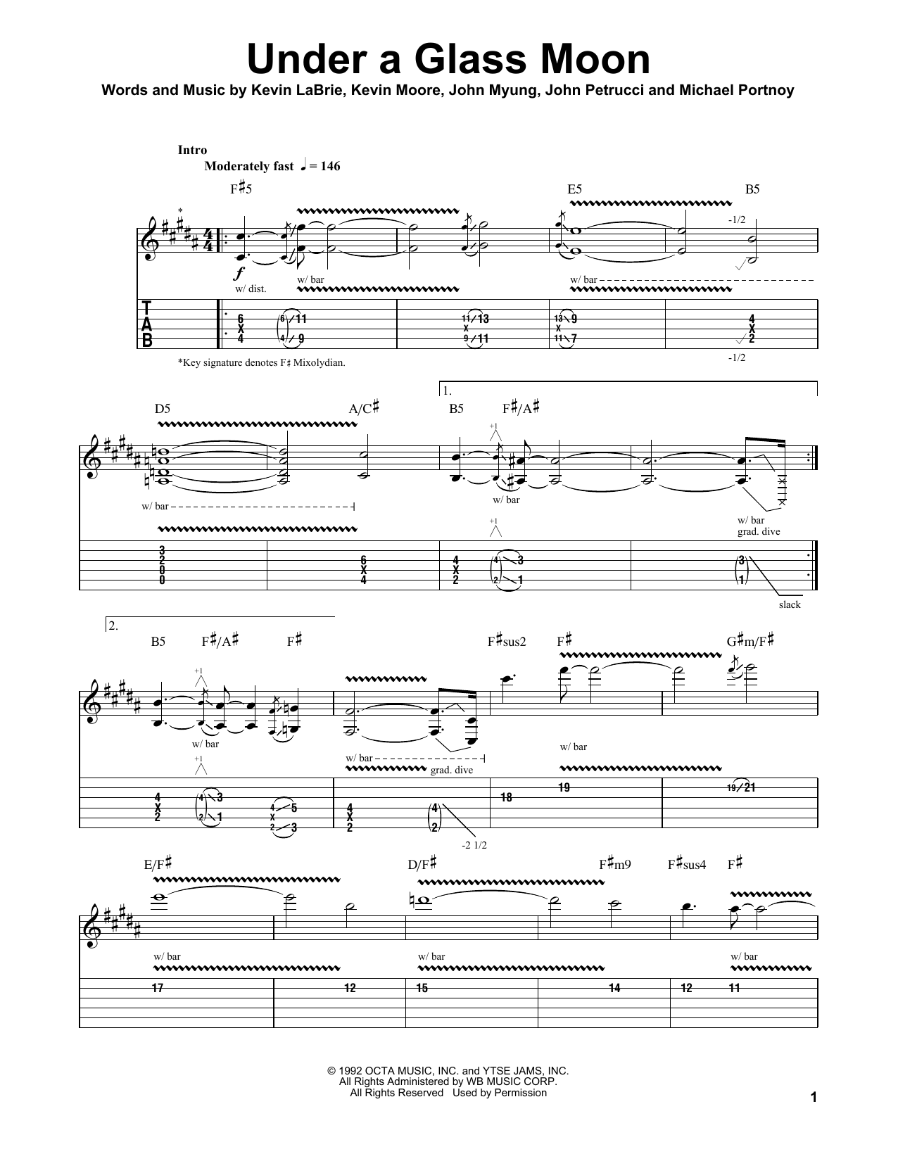 Under A Glass Moon (Guitar Tab (Single Guitar)) von Dream Theater
