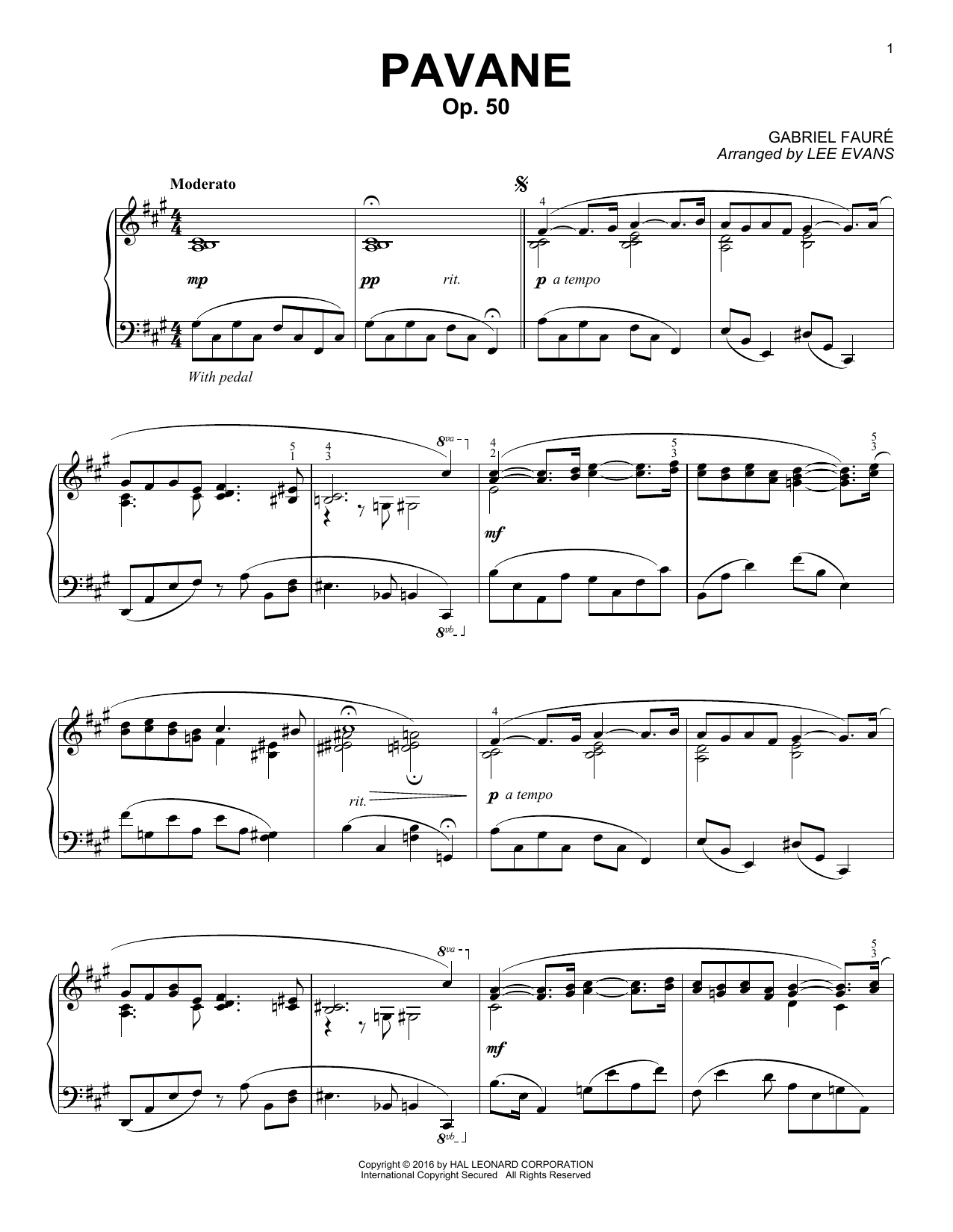 Pavane, Op. 50 (arr. Lee Evans) (Piano Solo) von Gabriel Faur
