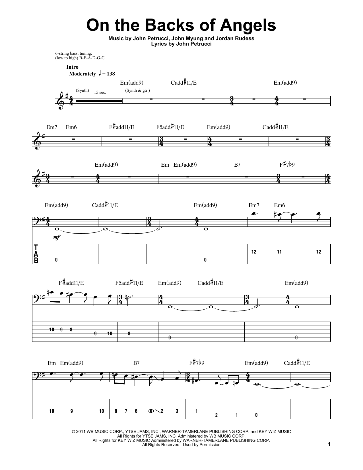 On The Backs Of Angels (Bass Guitar Tab) von Dream Theater