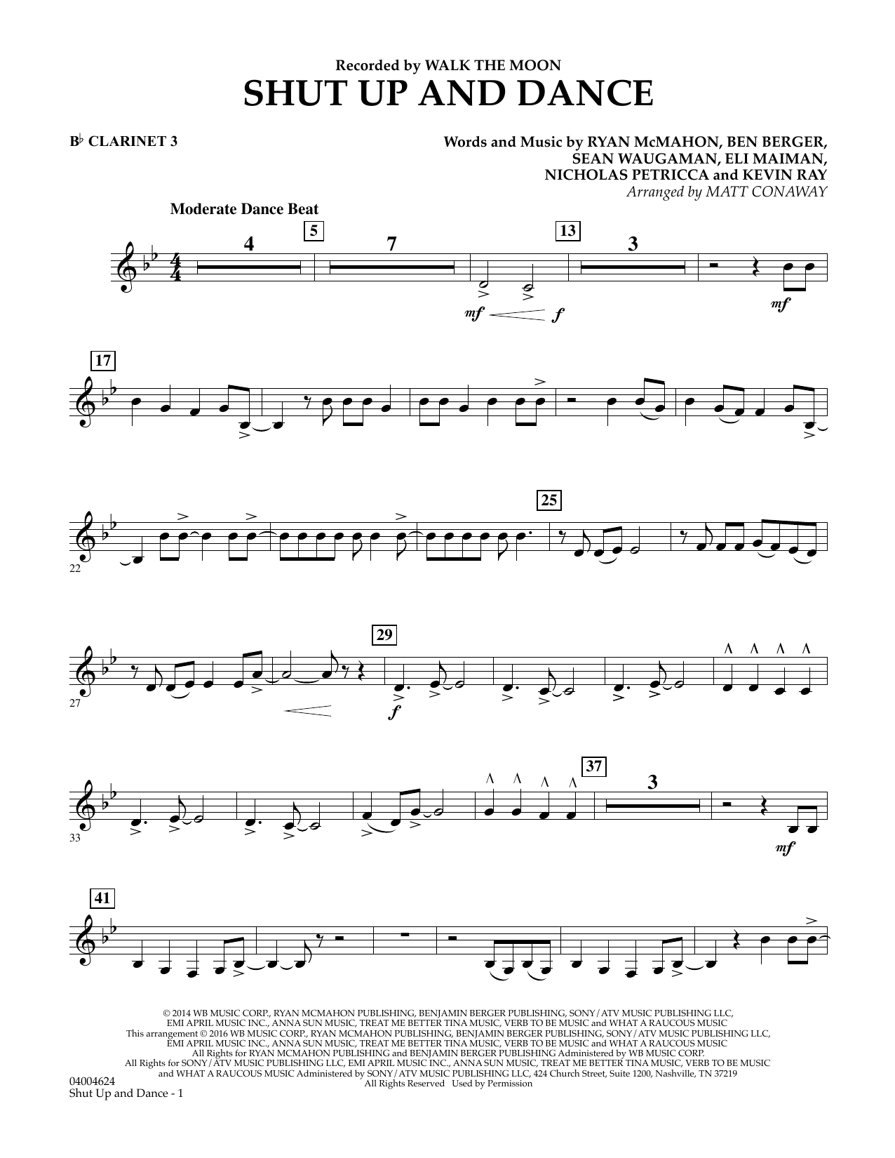 Shut Up And Dance - Bb Clarinet 3 (Concert Band) von Matt Conaway