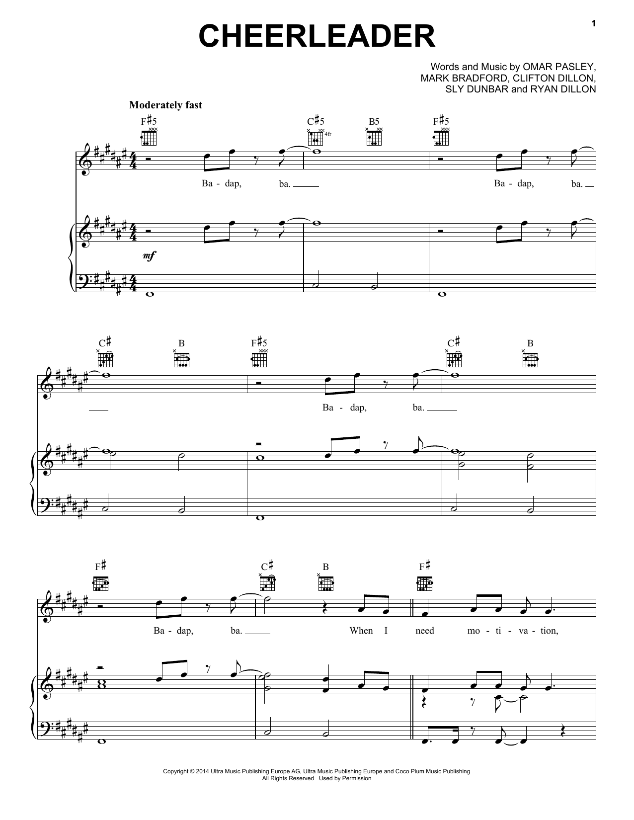 Cheerleader (Piano, Vocal & Guitar Chords (Right-Hand Melody)) von Pentatonix