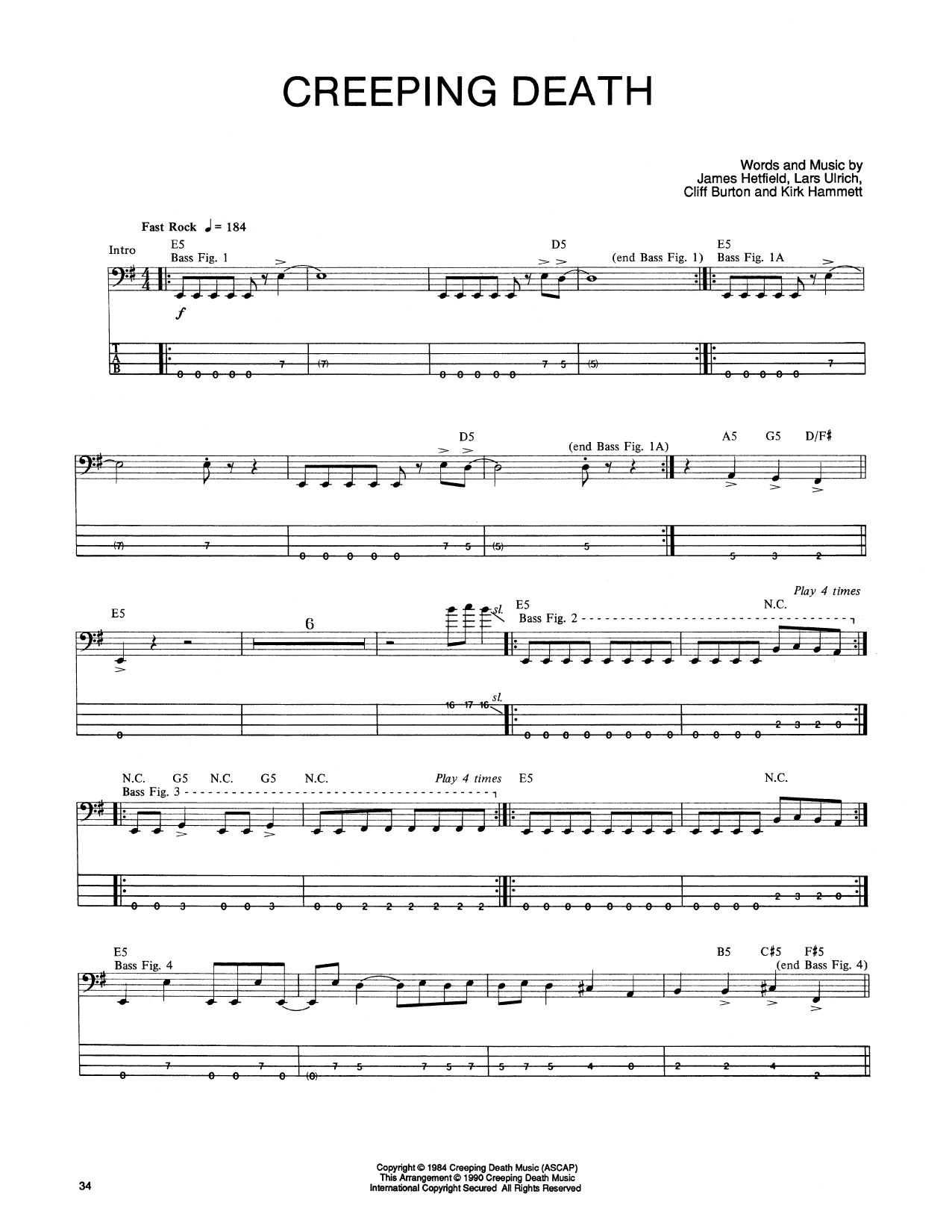 Creeping Death (Bass Guitar Tab) von Metallica