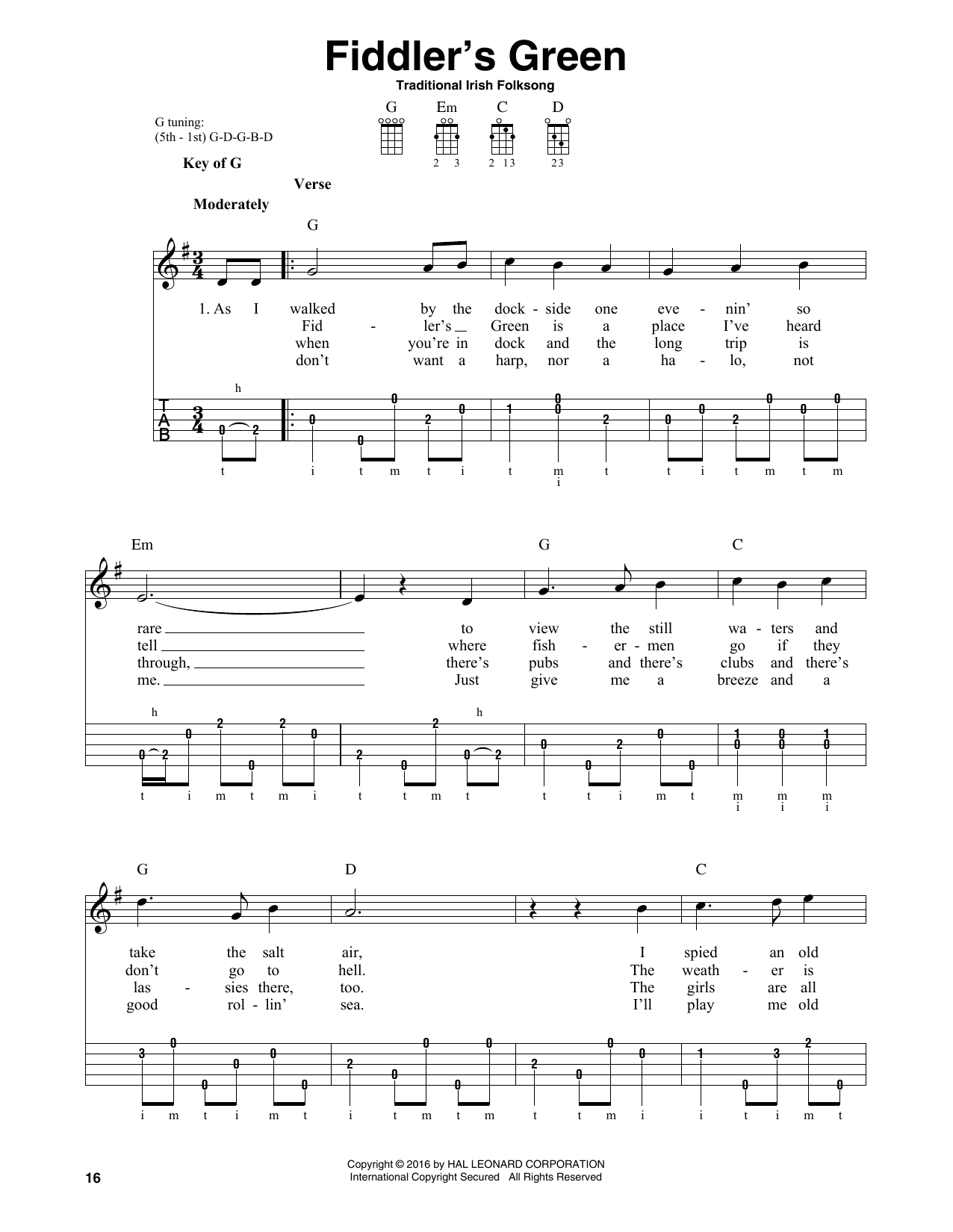 Fiddler's Green (Banjo Tab) von Traditional Irish Folk Song
