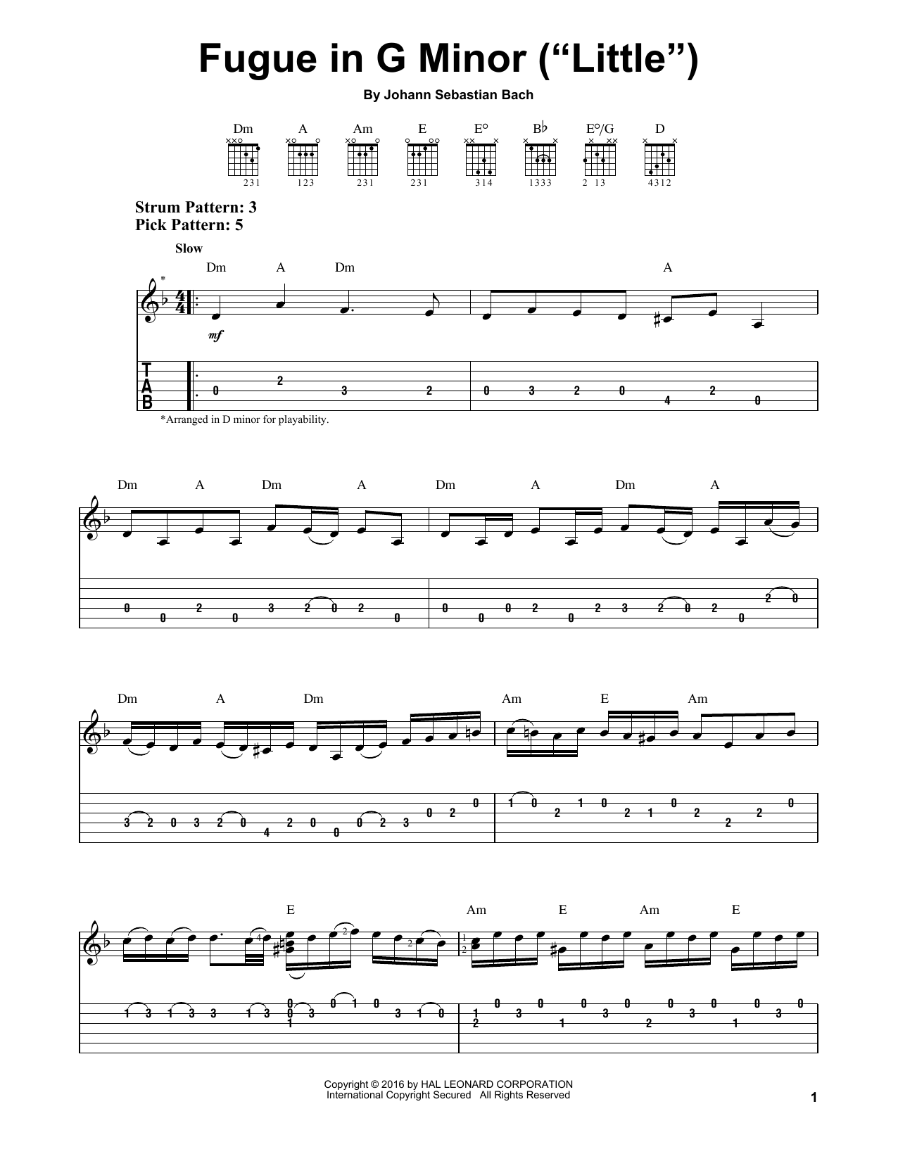 Fugue In G Minor (Little) (Easy Guitar Tab) von Johann Sebastian Bach