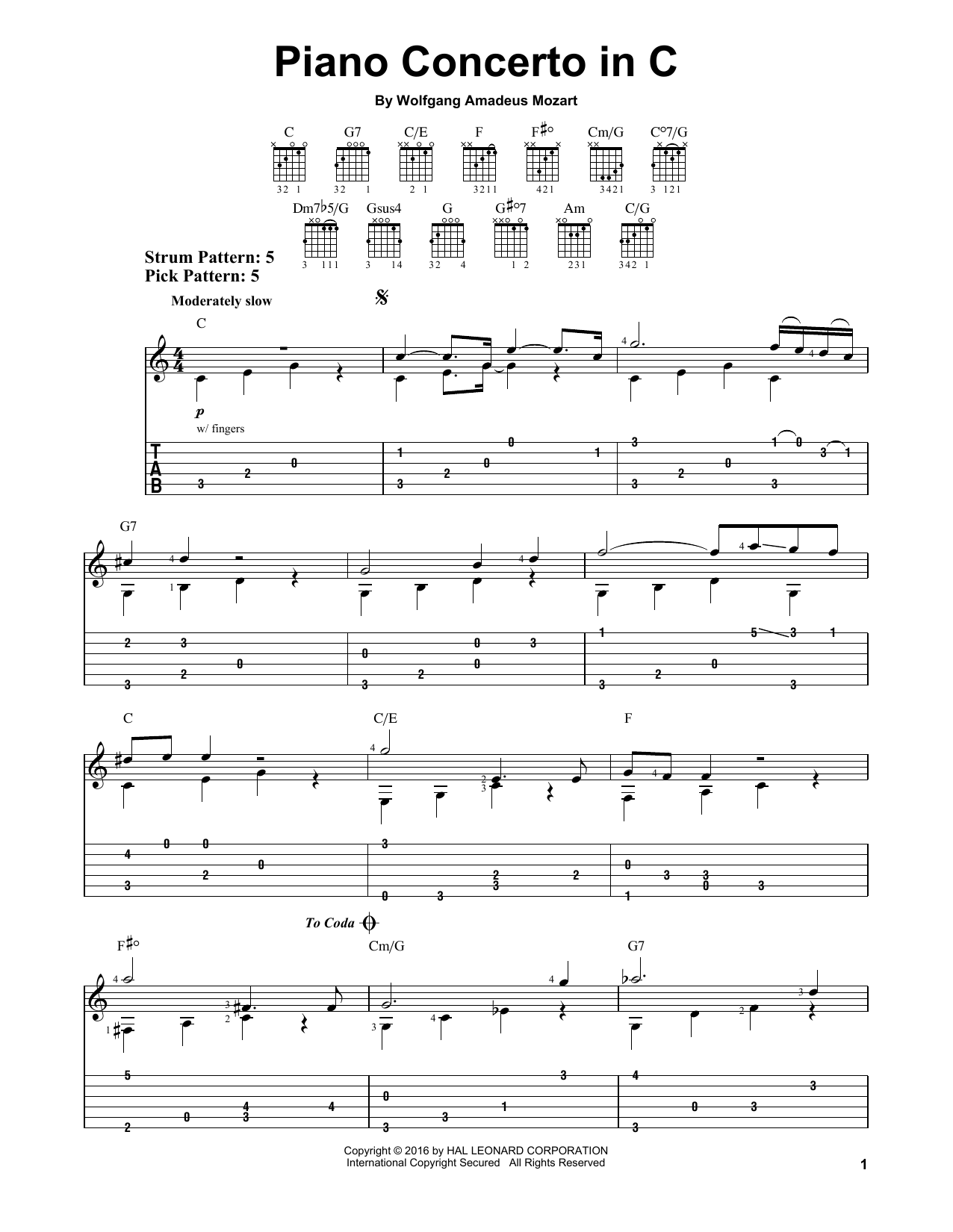 Piano Concerto In C (Easy Guitar Tab) von Wolfgang Amadeus Mozart