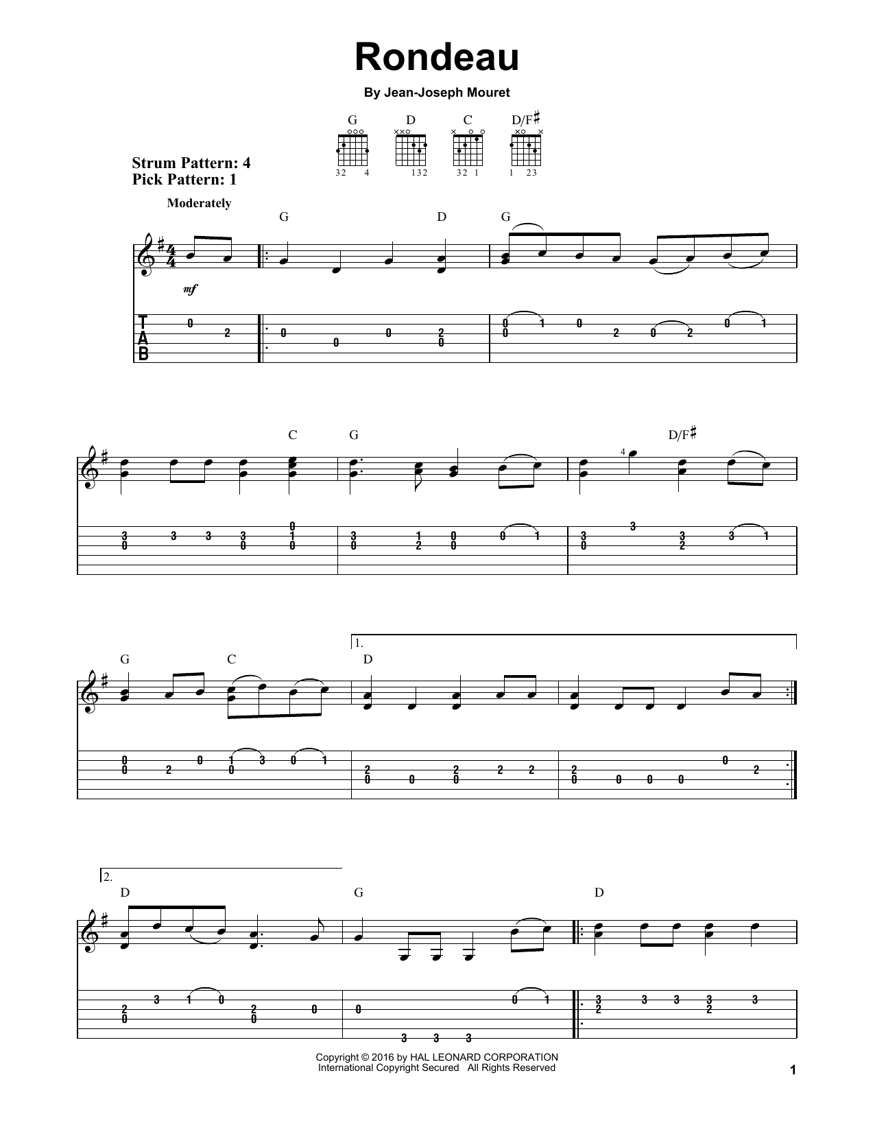 Rondeau (Easy Guitar Tab) von Jean-Joseph Mouret