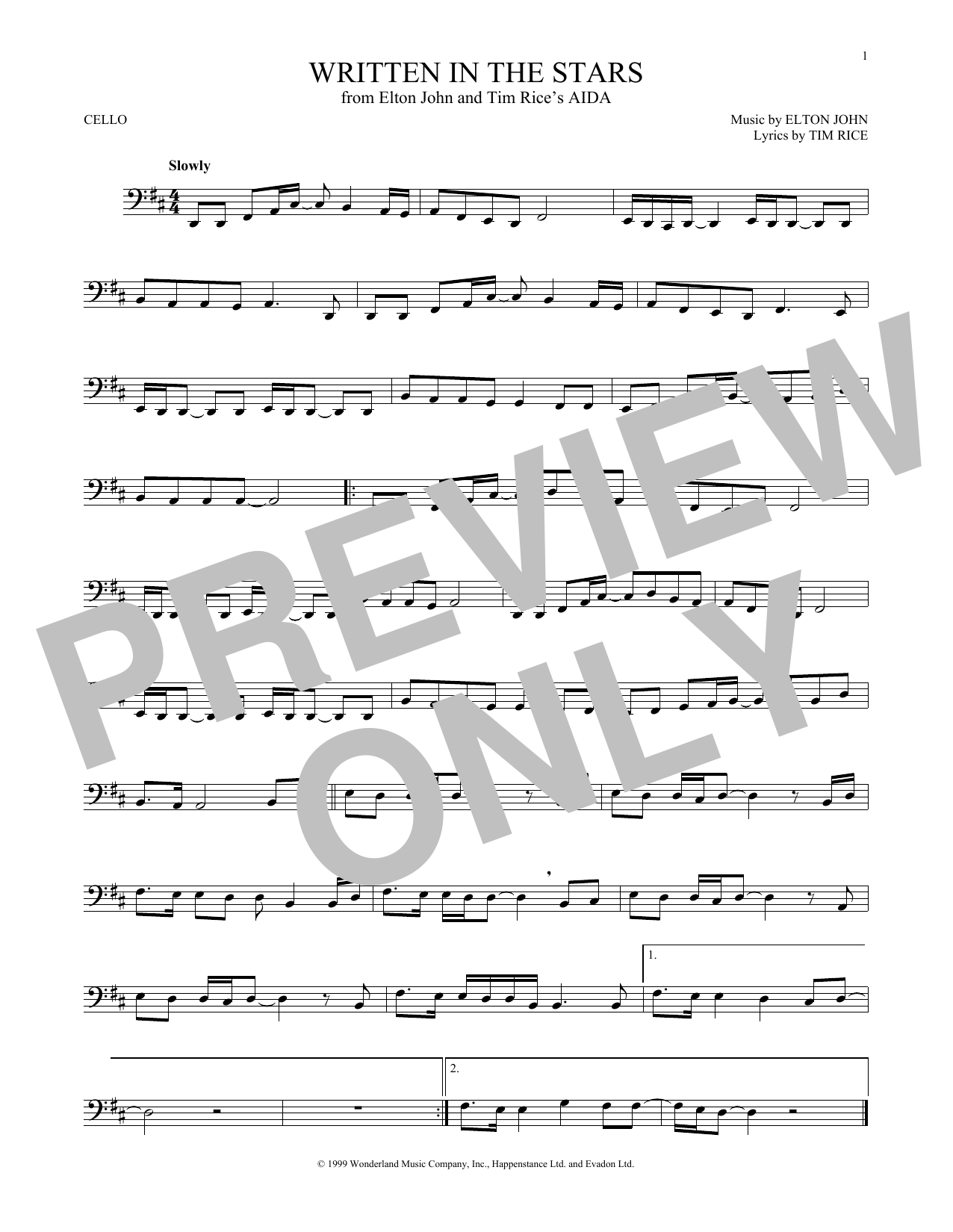 Written In The Stars (from Aida) (Cello Solo) von Elton John & LeAnn Rimes