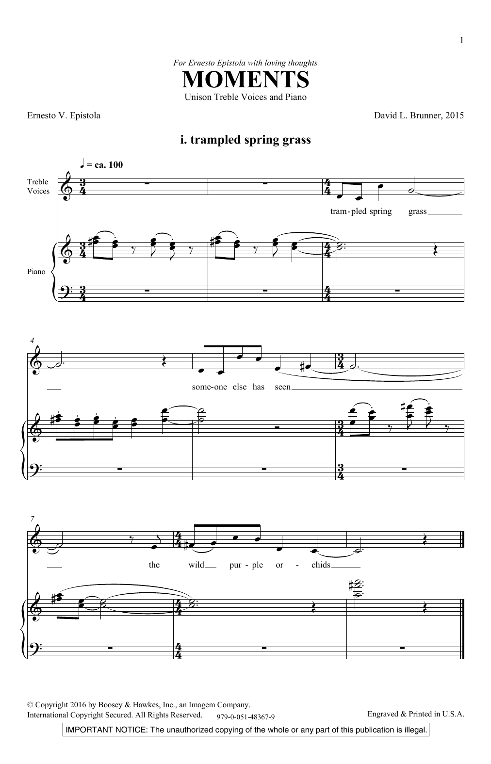 Moments (Unison Choir) von David Brunner