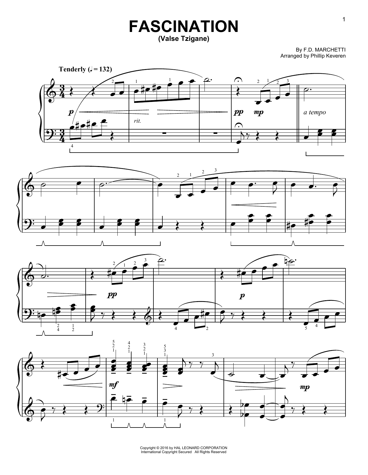 Fascination (Valse Tzigane) [Classical version] (arr. Phillip Keveren) (Easy Piano) von F.D. Marchetti