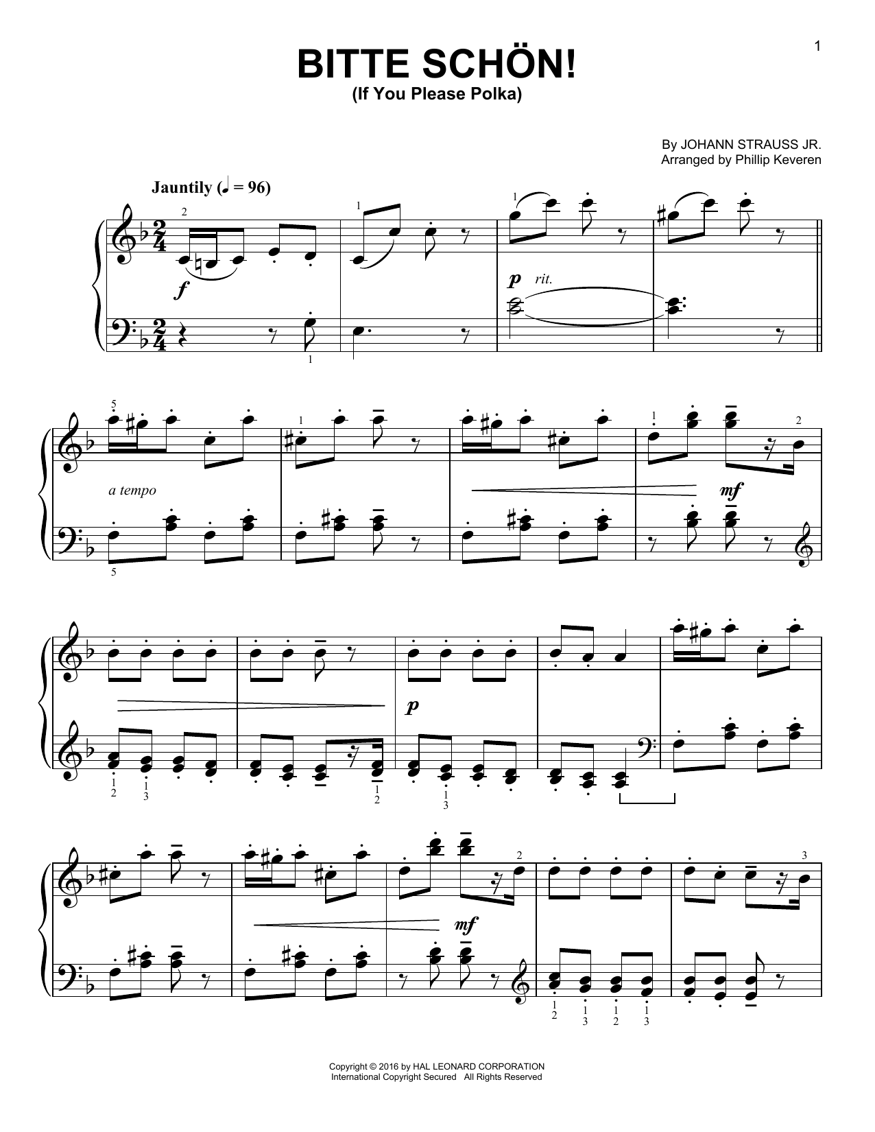 Bitte schon! (If You Please Polka) [Classical version] (arr. Phillip Keveren) (Easy Piano) von Johann Strauss II