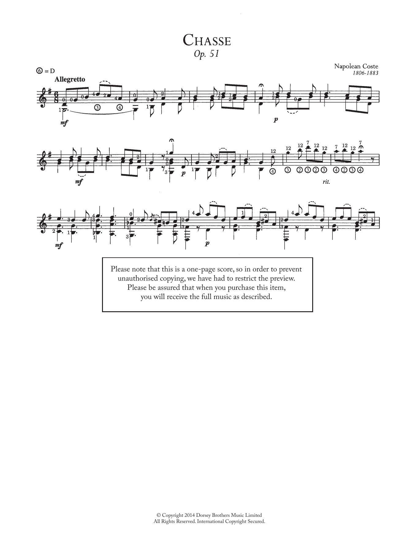Chasse, Op.51 (Easy Guitar) von Napoleon Coste