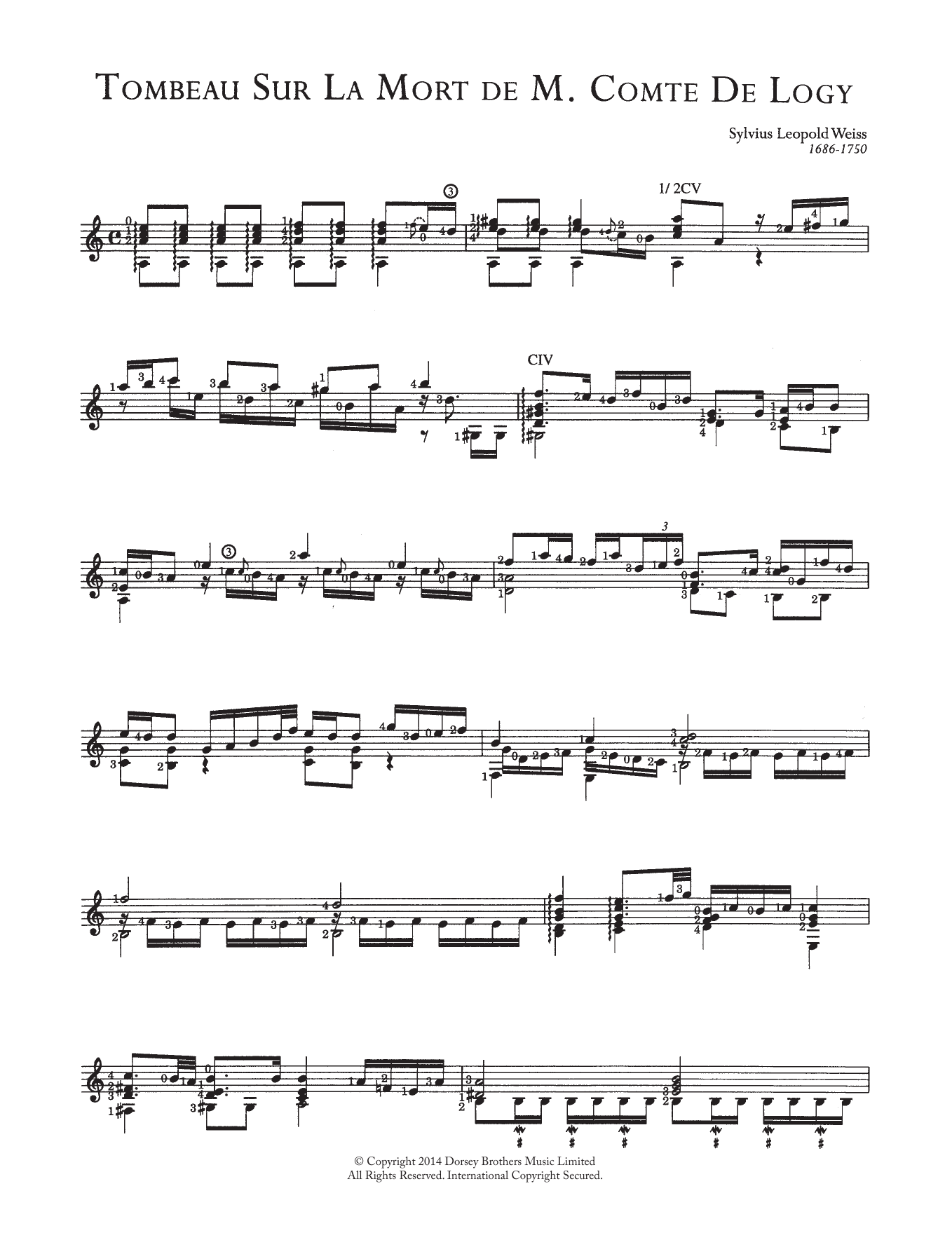 Tombeau Sur La Mort De M. Comte De Logy (Easy Guitar) von Sylvius Leopold Weiss
