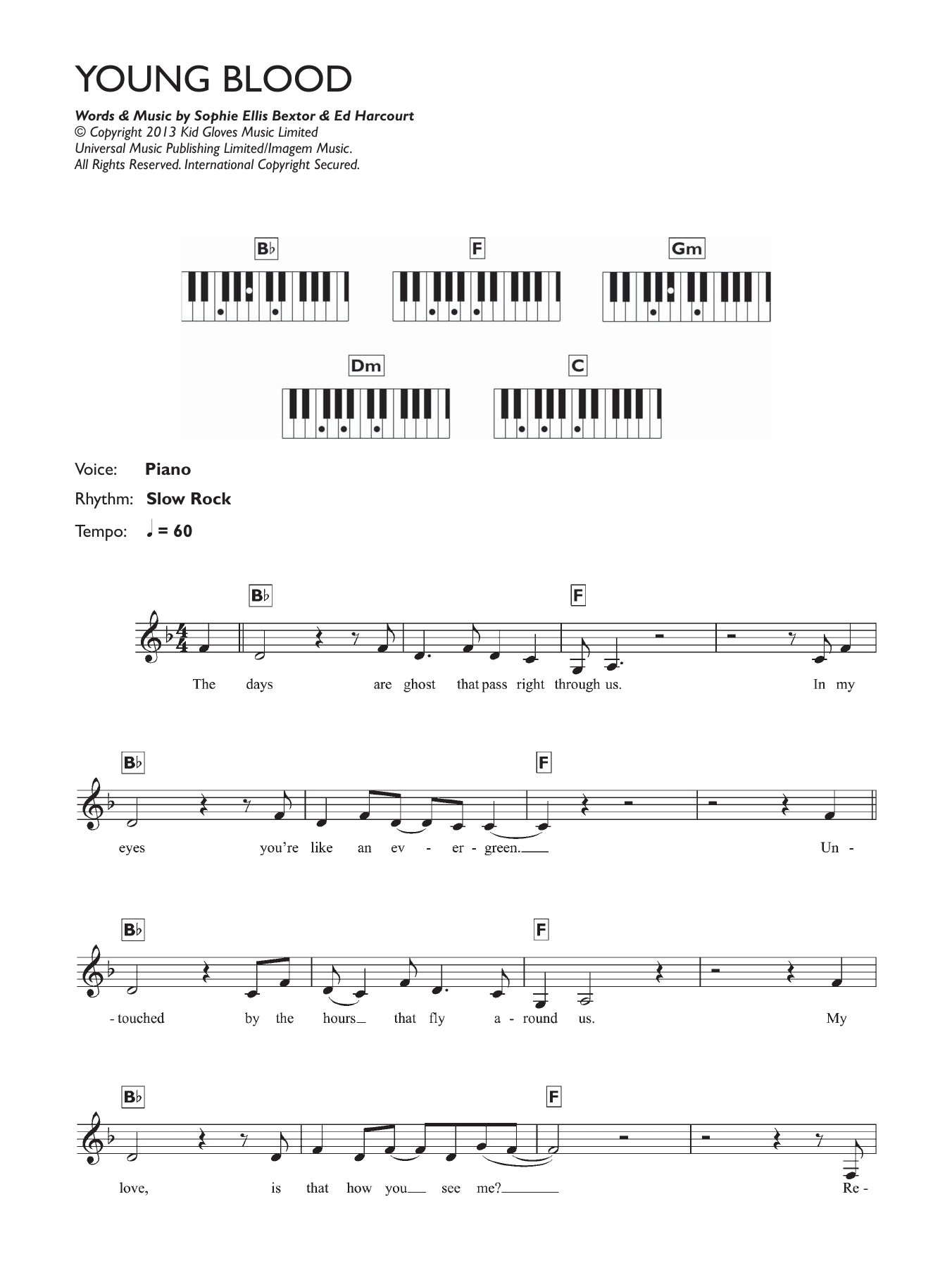 Young Blood (Piano Chords/Lyrics) von Sophie Ellis-Bextor