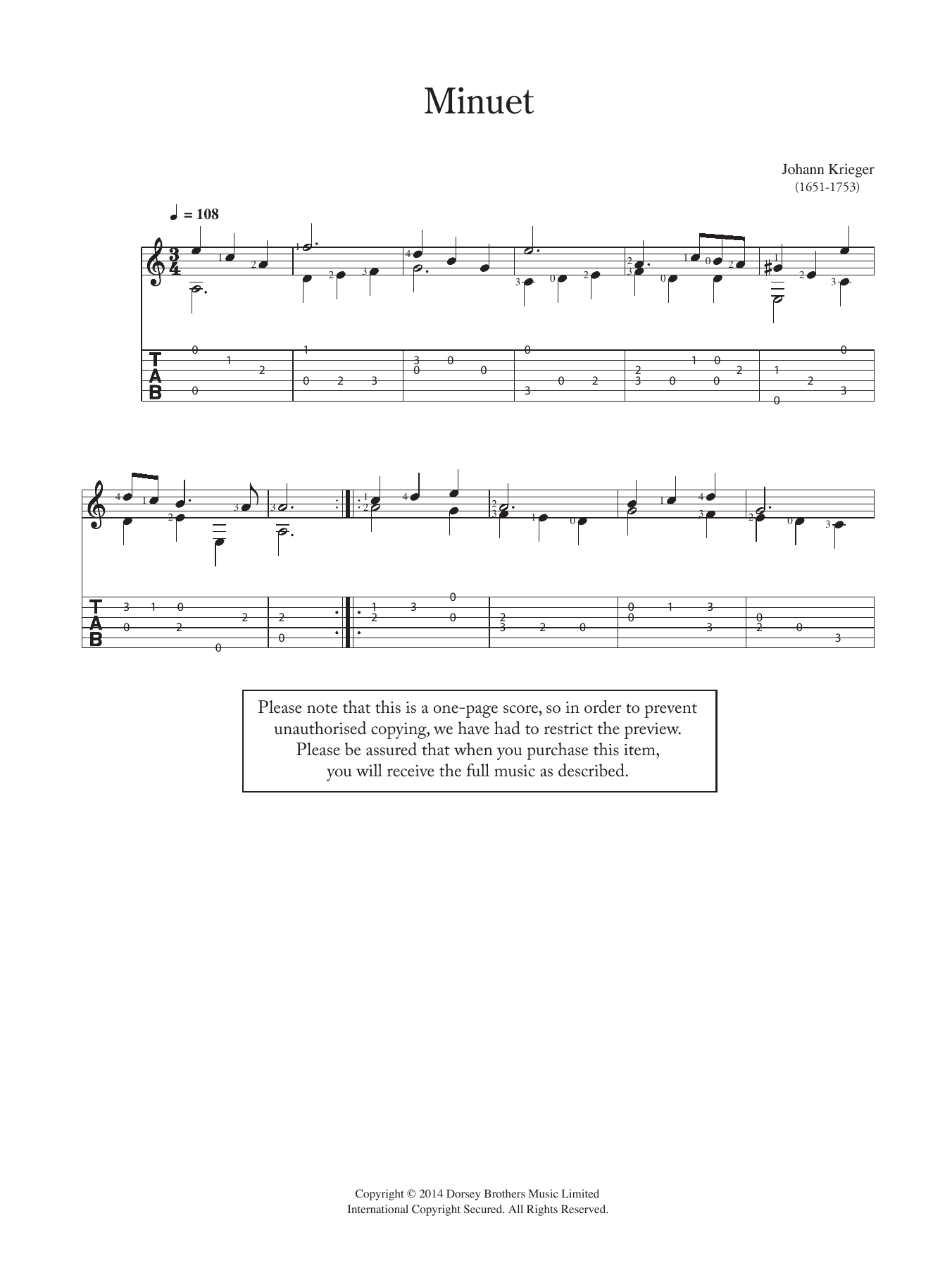 Minuet (Easy Guitar) von Johann Philipp Krieger