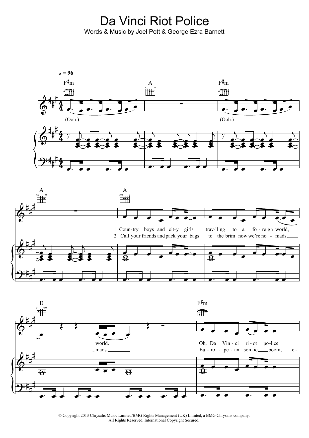 Da Vinci Riot Police (Piano, Vocal & Guitar Chords) von George Ezra