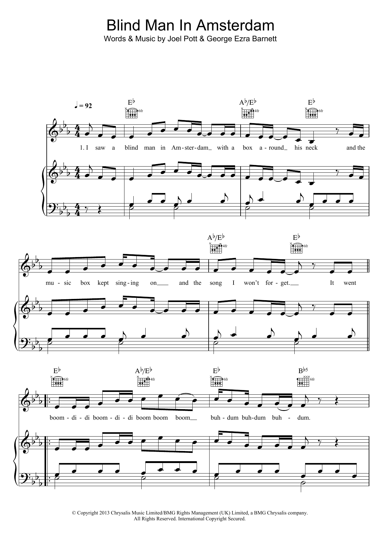 Blind Man In Amsterdam (Piano, Vocal & Guitar Chords) von George Ezra