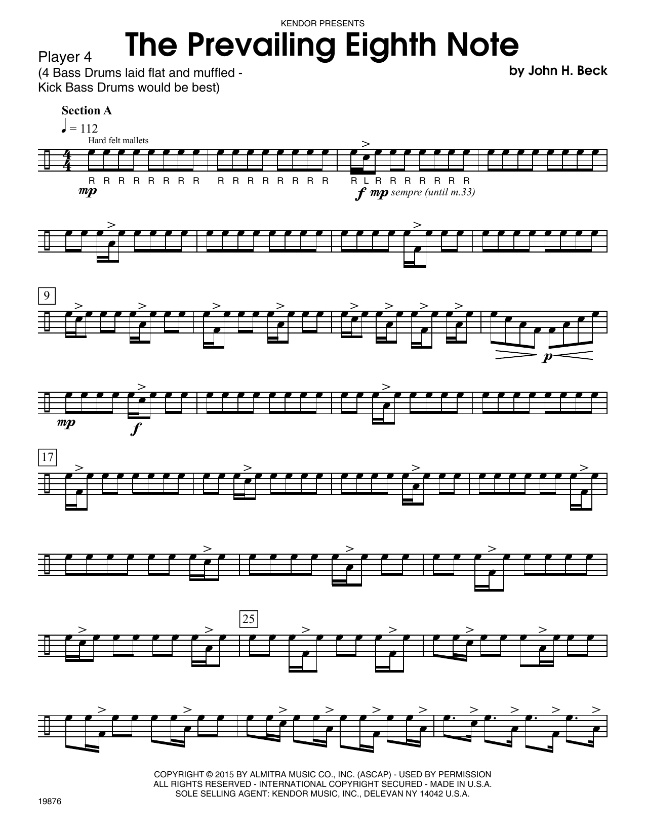 The Prevailing Eighth Note - Percussion 4 (Percussion Ensemble) von John H. Beck
