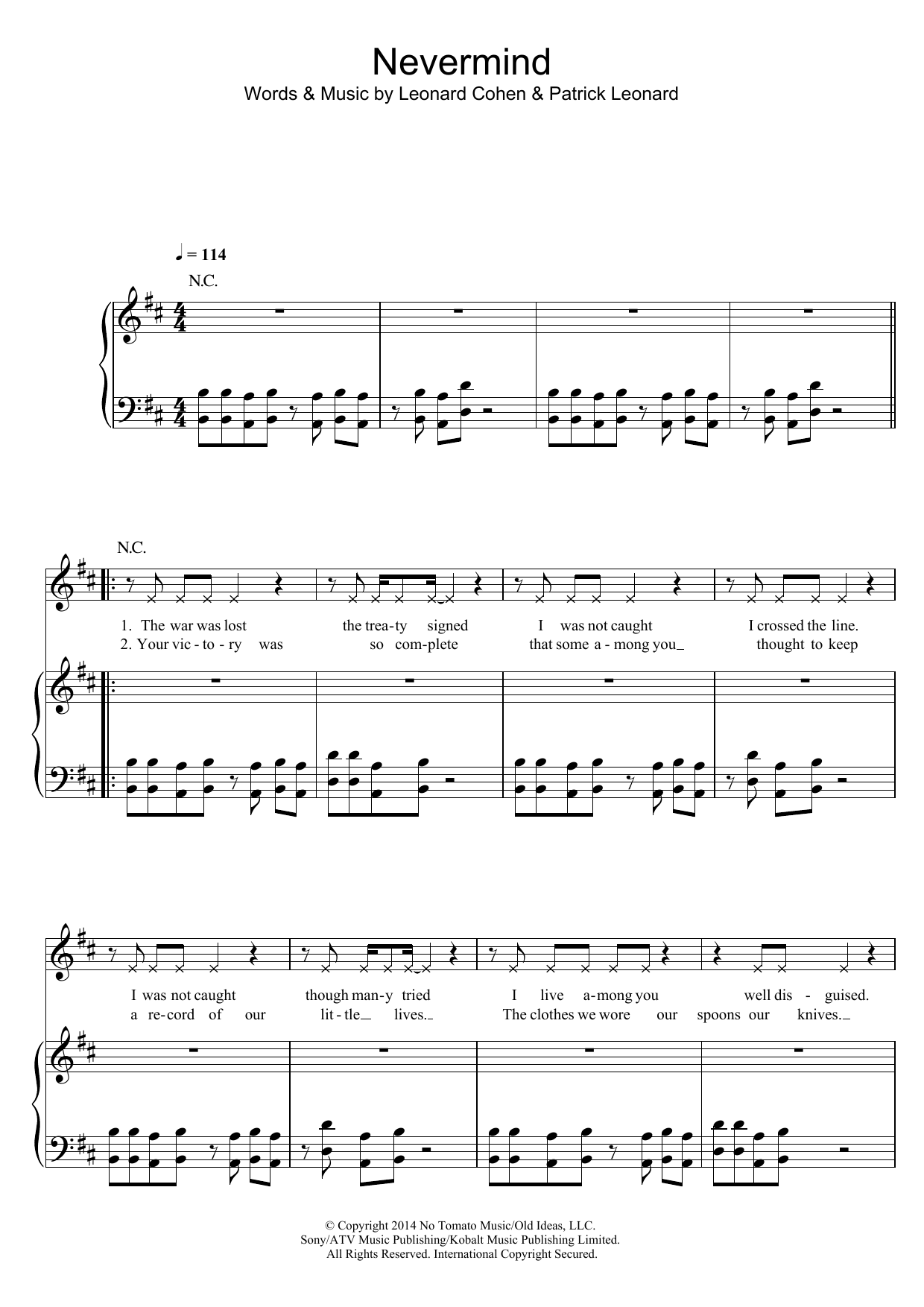 Nevermind (Piano, Vocal & Guitar Chords) von Leonard Cohen