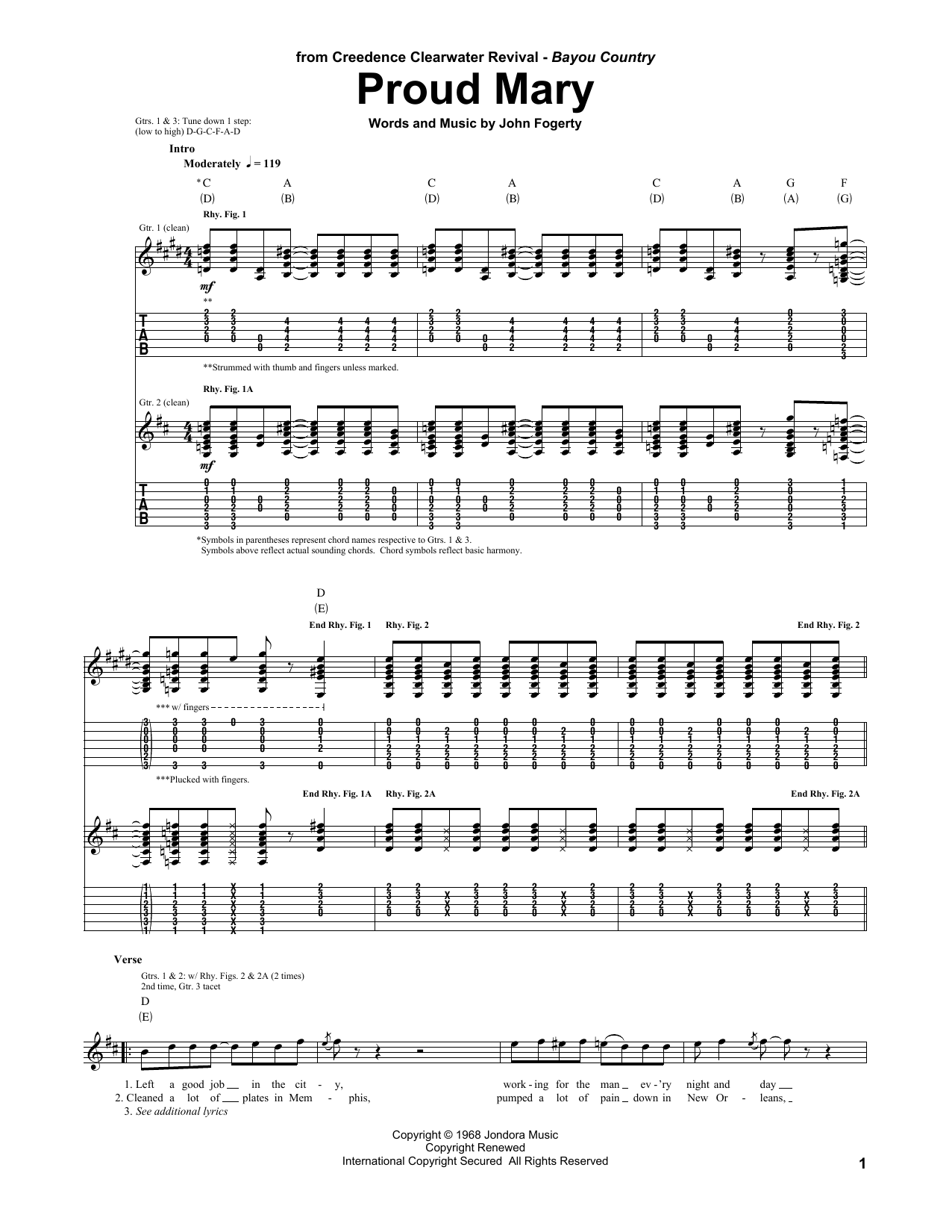 Proud Mary (Guitar Tab) von Creedence Clearwater Revival