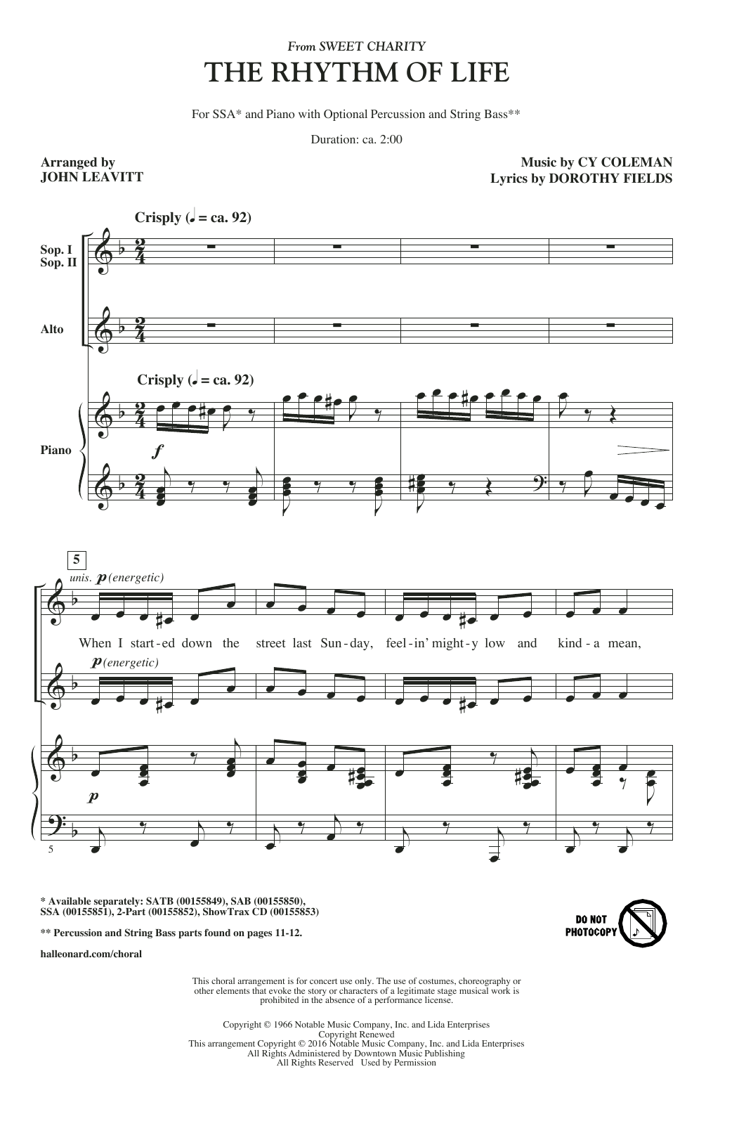 The Rhythm Of Life (from Sweet Charity) (arr. John Leavitt) (SSA Choir) von Cy Coleman