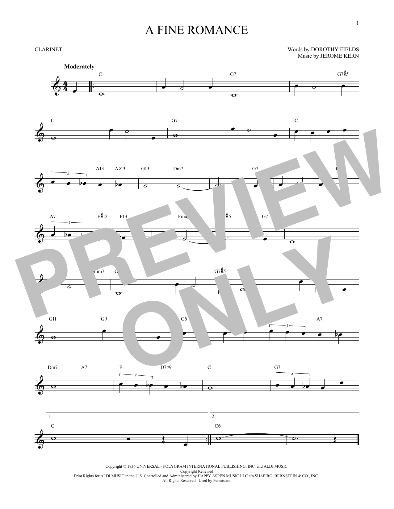 A Fine Romance (Clarinet Solo) von Jerome Kern