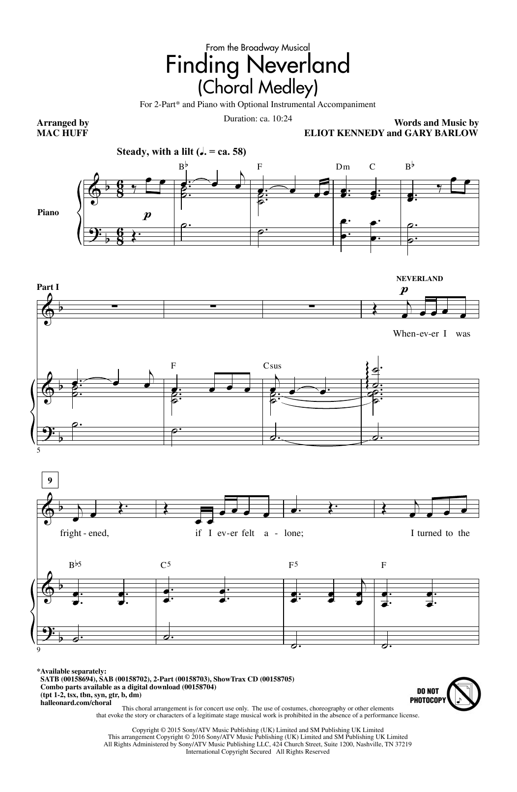 Finding Neverland (Choral Medley) (2-Part Choir) von Mac Huff