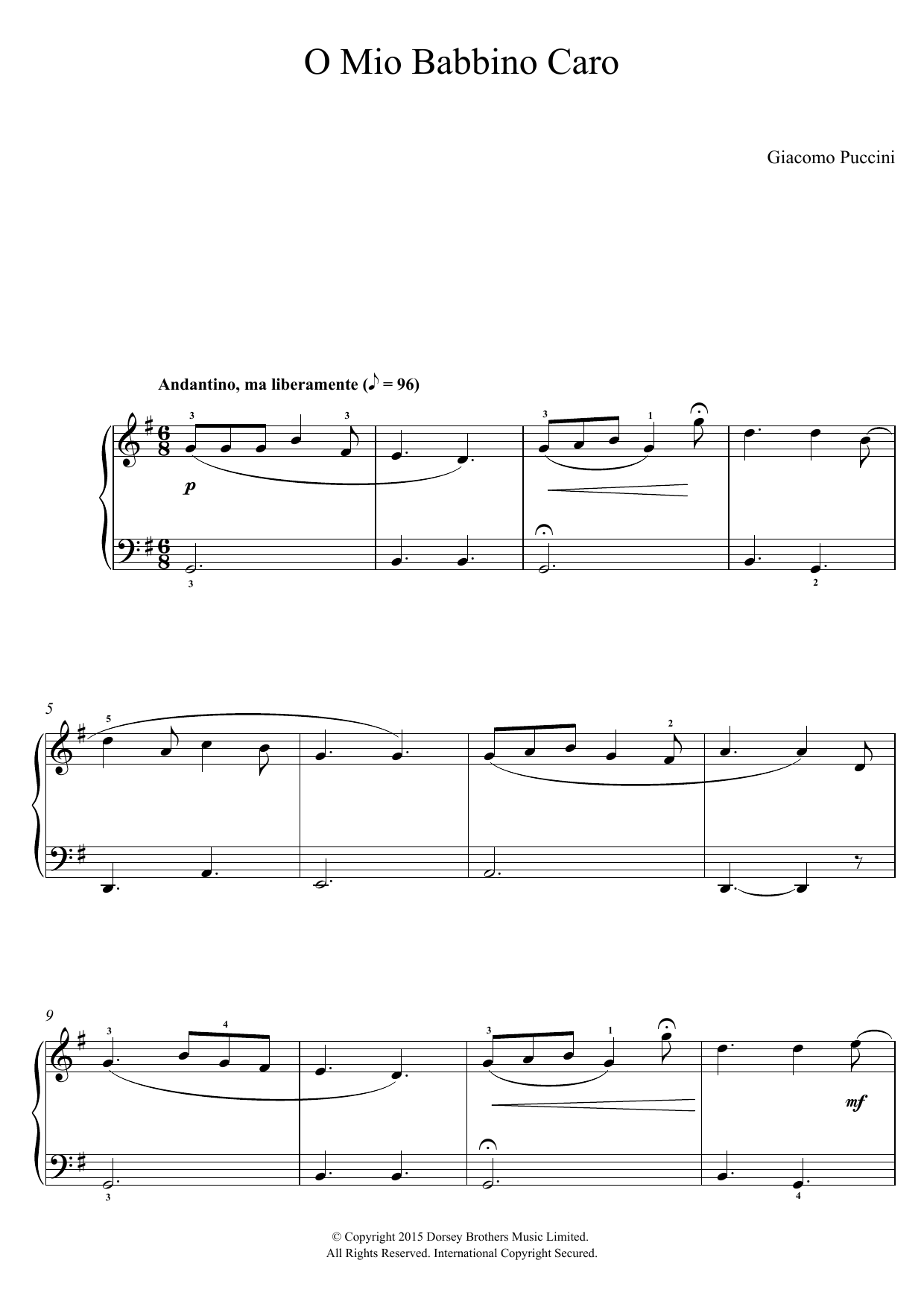 O Mio Babbino Caro (from Gianni Schicchi) (Beginner Piano) von Giacomo Puccini