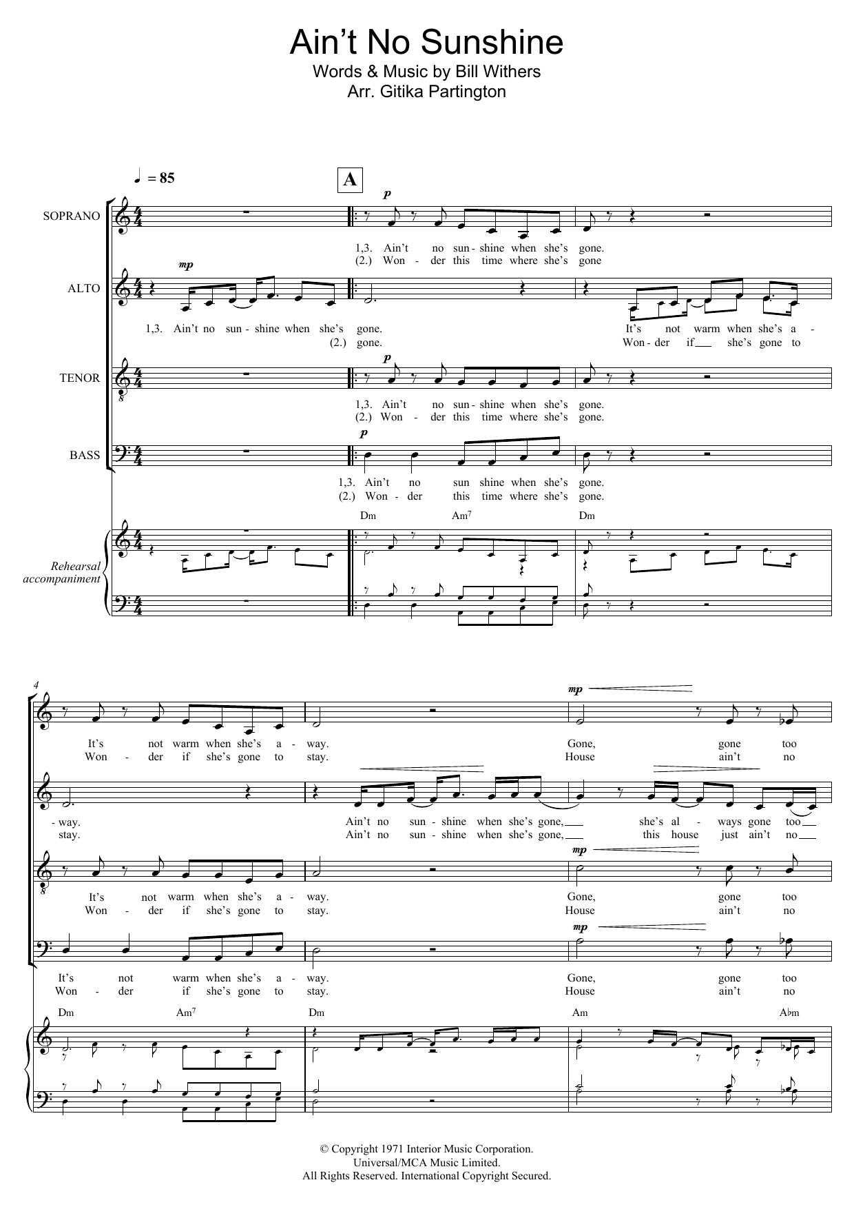 Ain't No Sunshine (Arr. Gitika Partington) (Choir) von Bill Withers