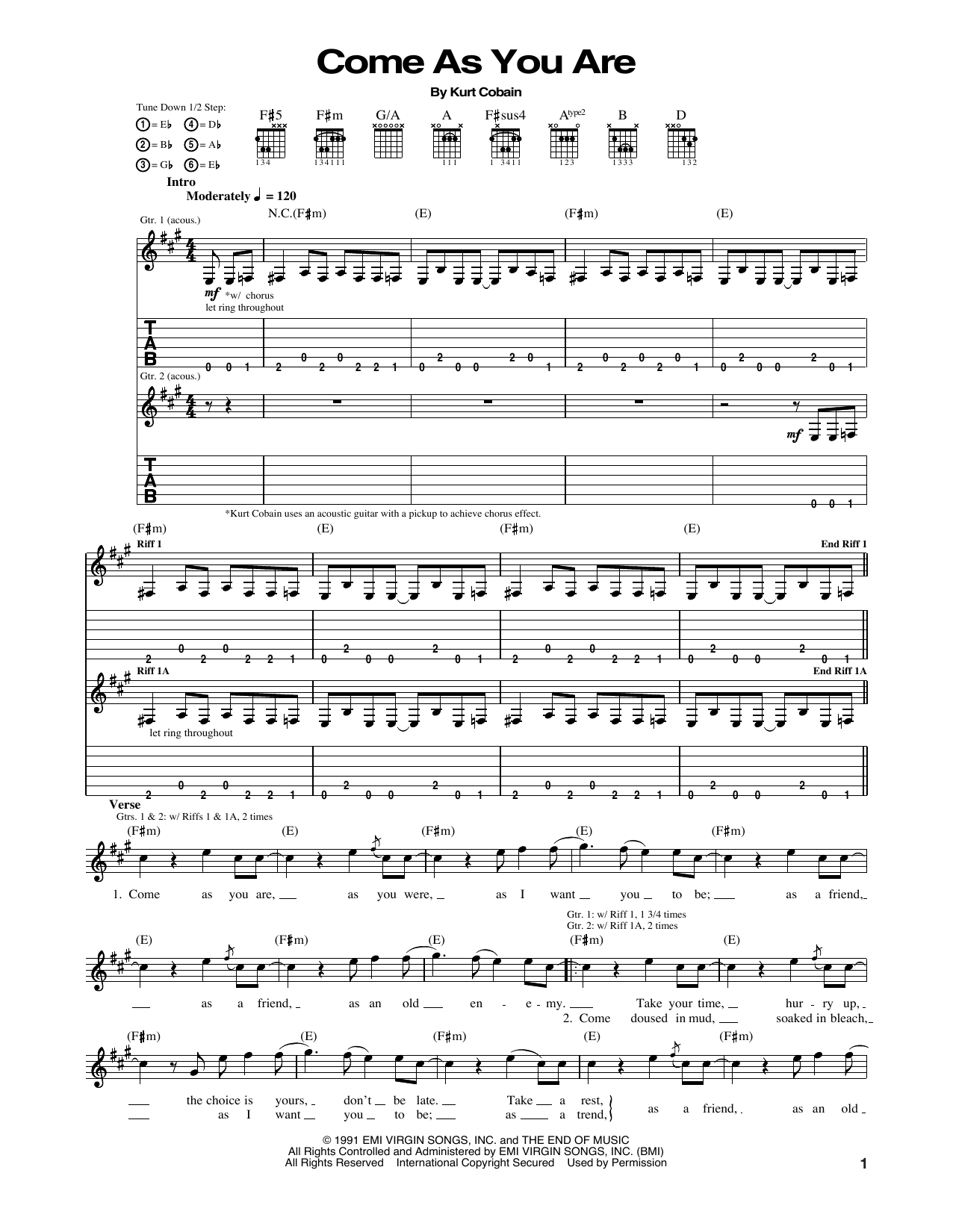 Come As You Are (Guitar Tab) von Nirvana
